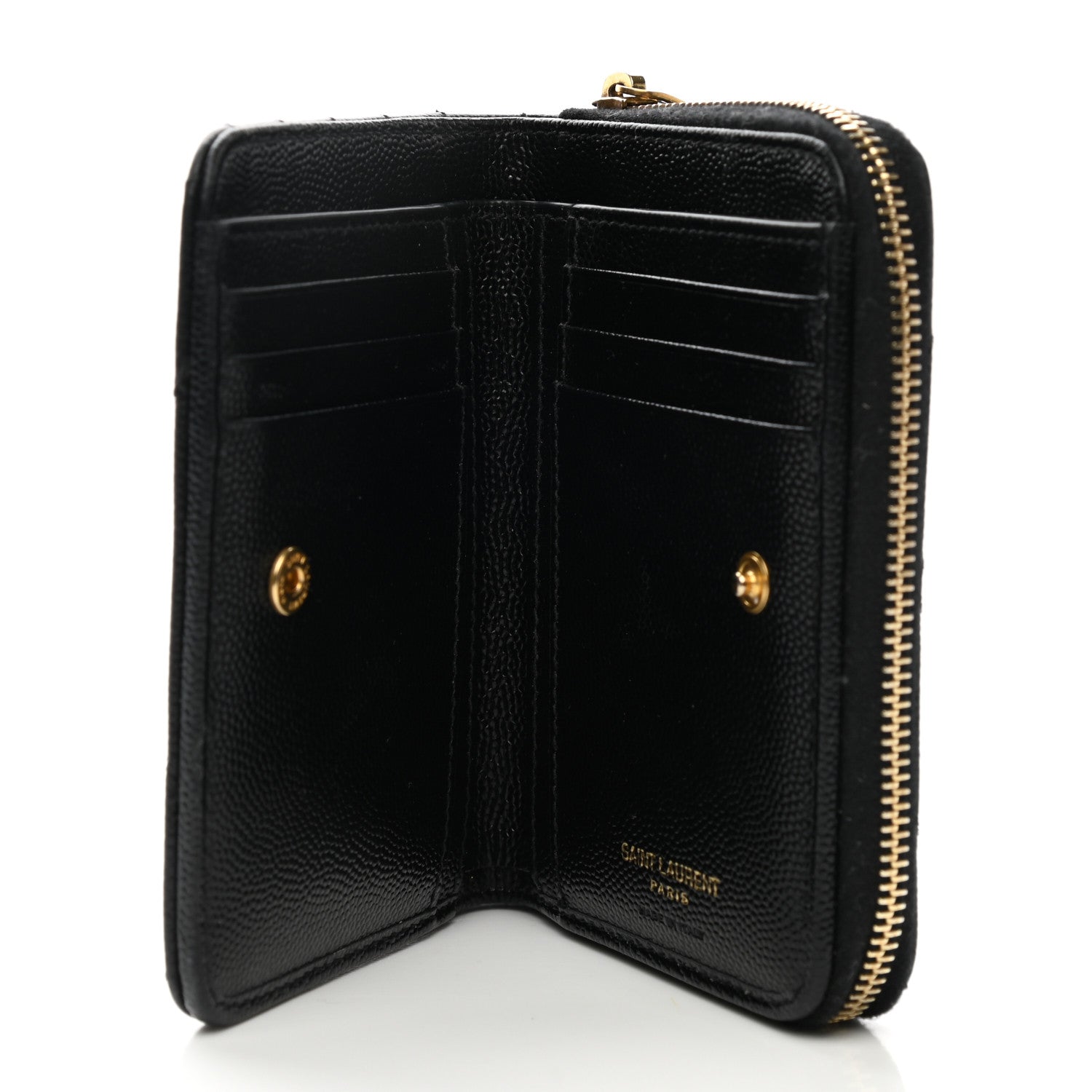Saint Laurent Grain De Poudre Matelasse Chevron Monogram Compact Zip Around Wallet Black 5 of 7