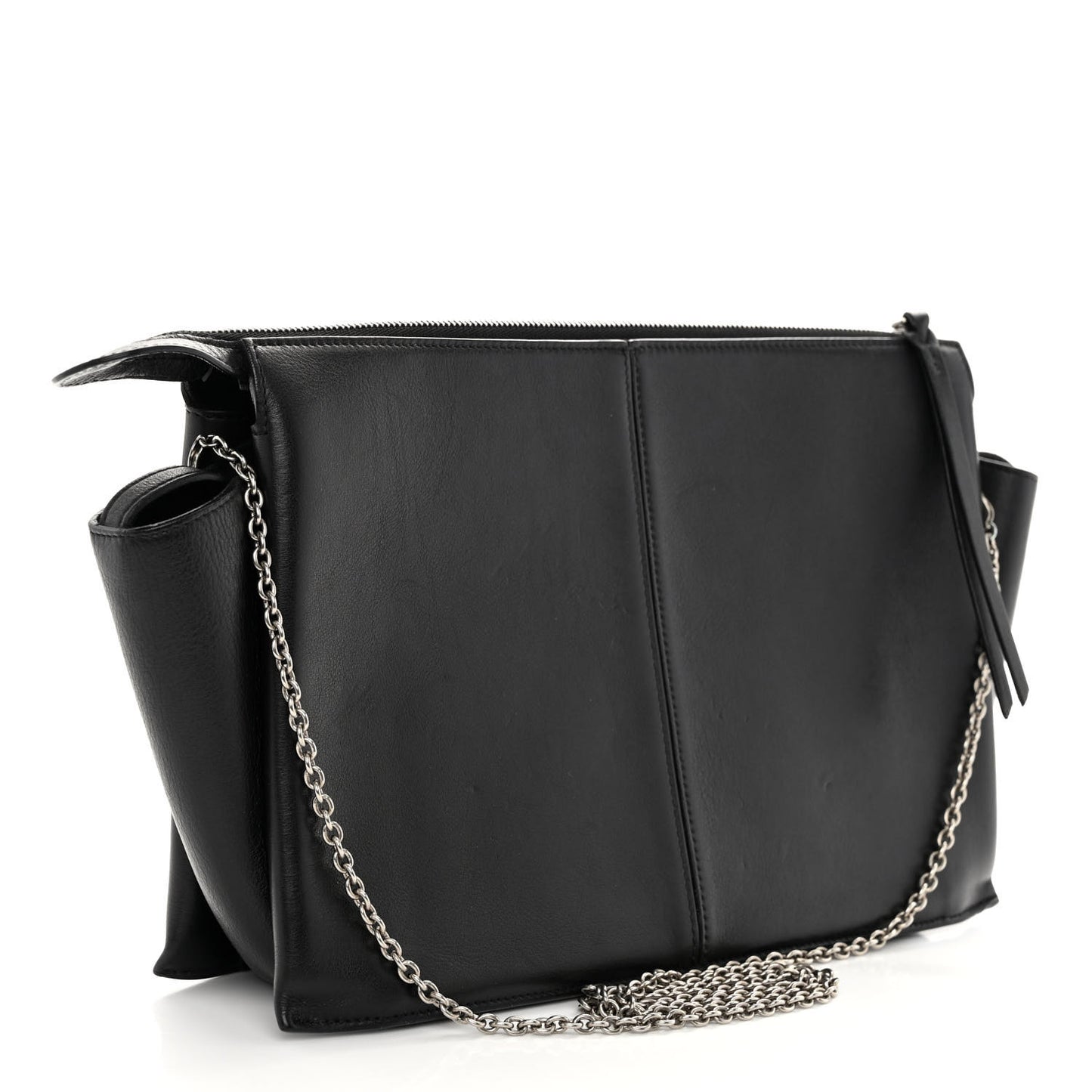 Smooth Calfskin Tri-Fold Clutch on Chain Black