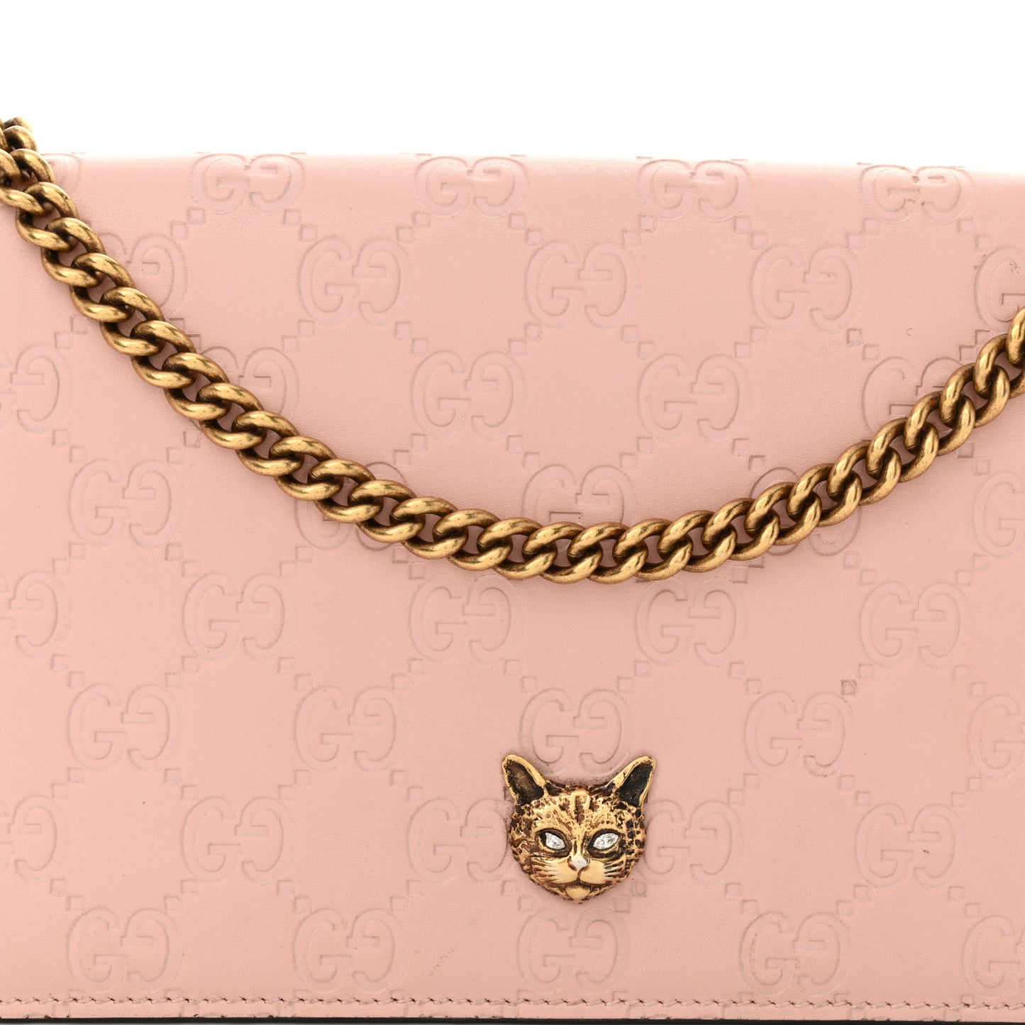 Guccissima Signature Crystal Cat Chain Wallet Light Candy Pink