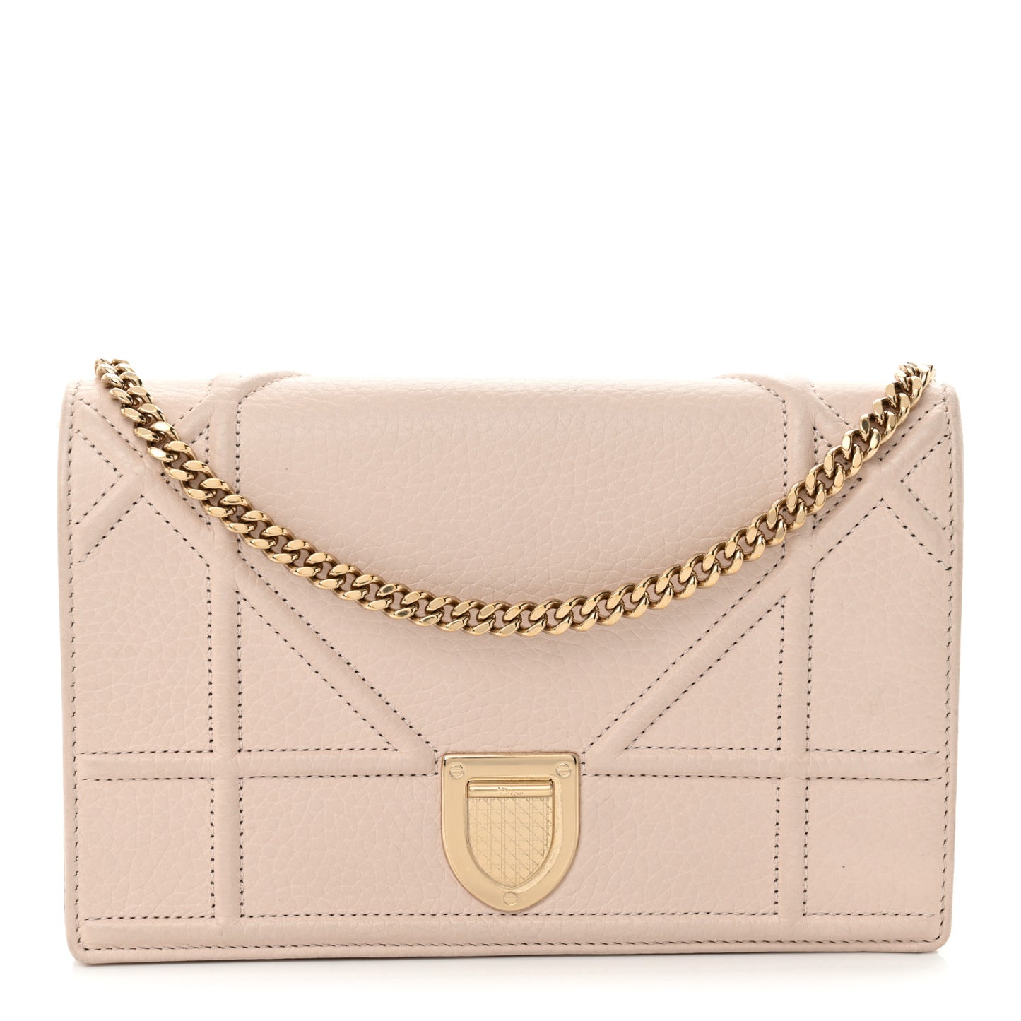 Grained Calfskin Diorama Wallet on Chain Pouch Rose Poudre