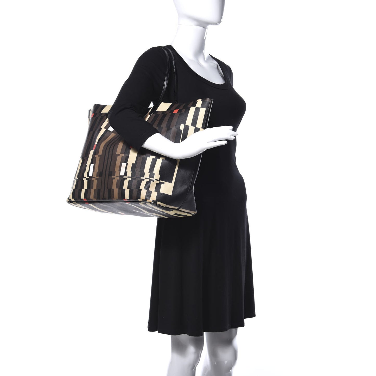 Textured Coated Canvas Print Large Antigona Tote Black