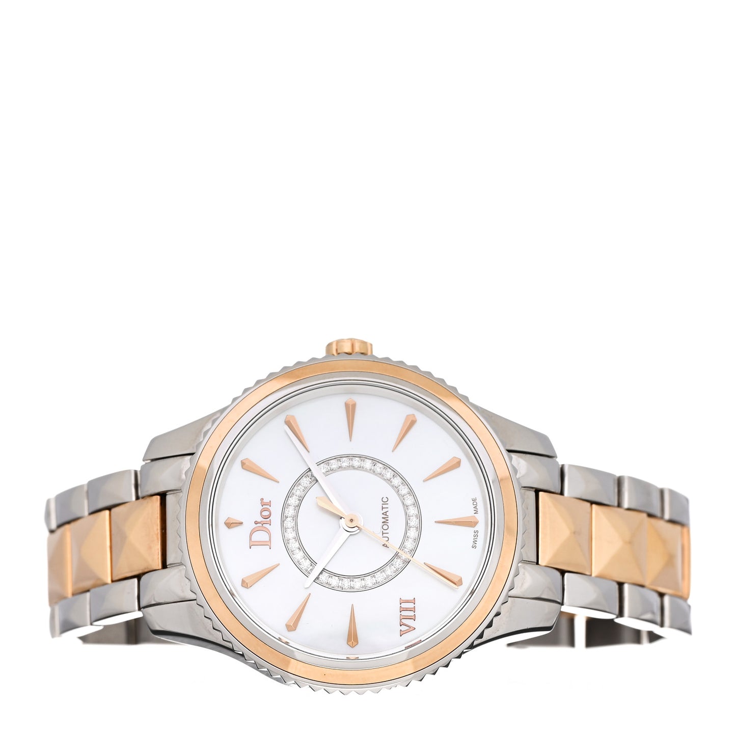 Stainless Steel 18K Rose Gold Diamond Mother of Pearl 32mm Dior VIII Montaigne Automatic Watch