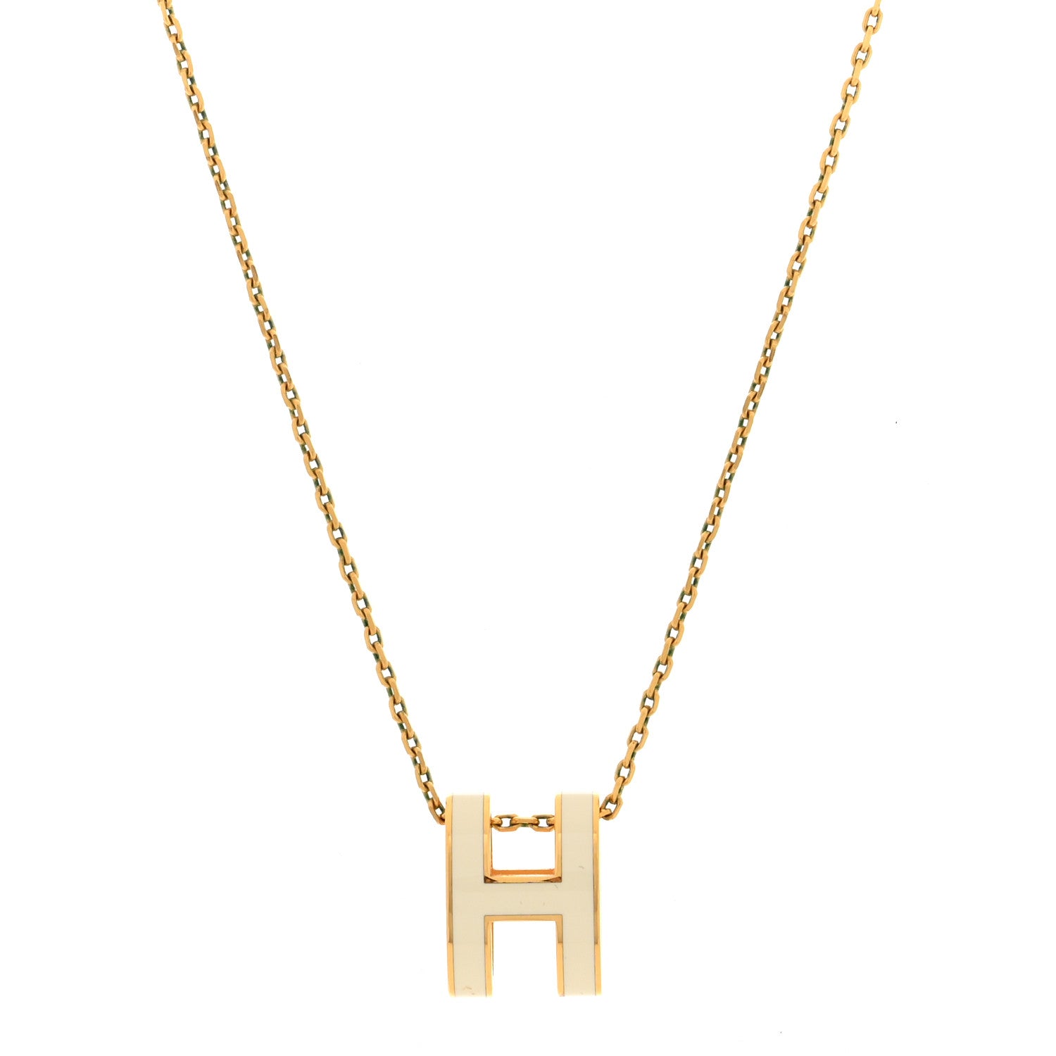 Hermes Lacquered Gold Pop H Pendant Necklace White 1547162
