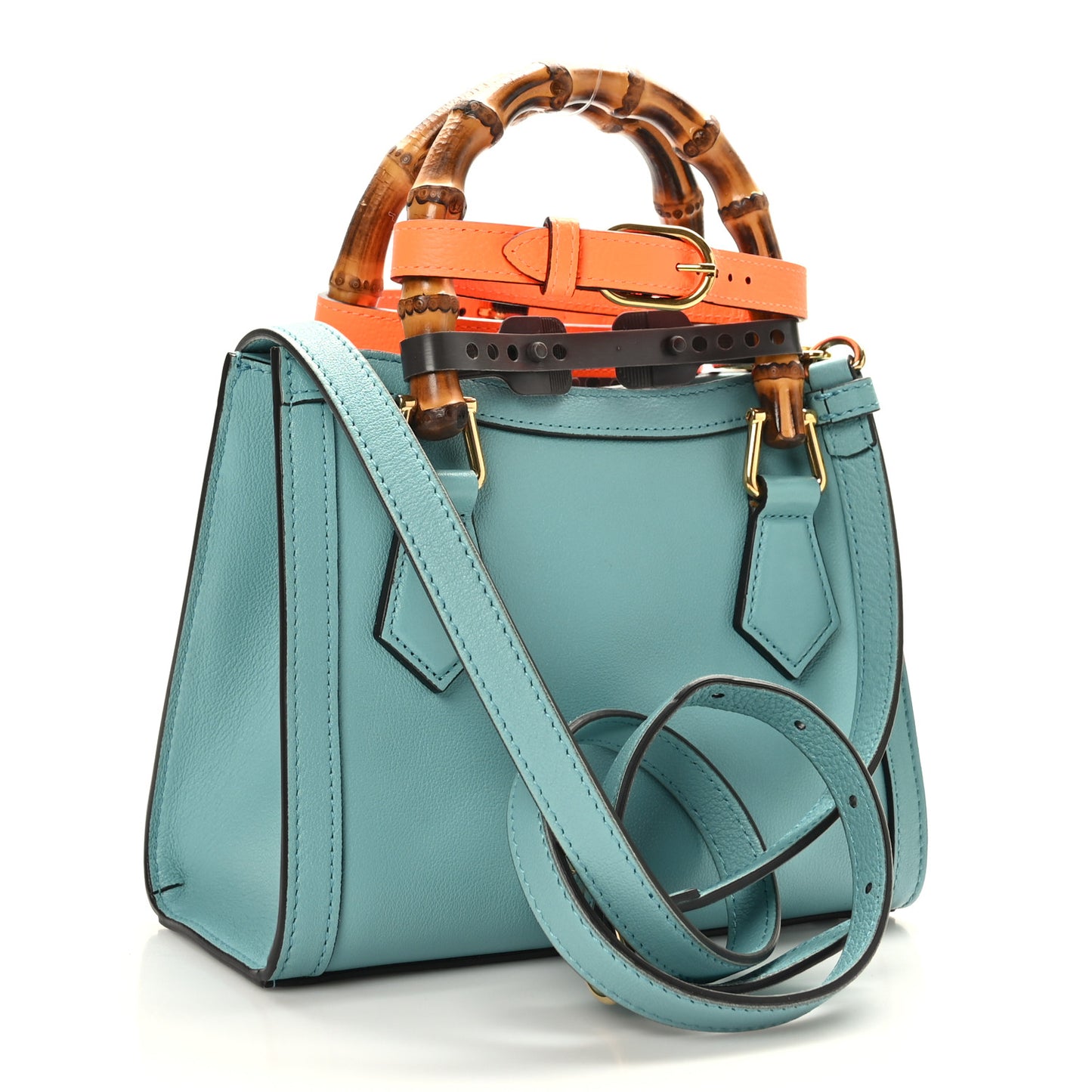 Wonka Grain Calfskin Mini Diana Tote Bag Dusty Azure Orange Fluo