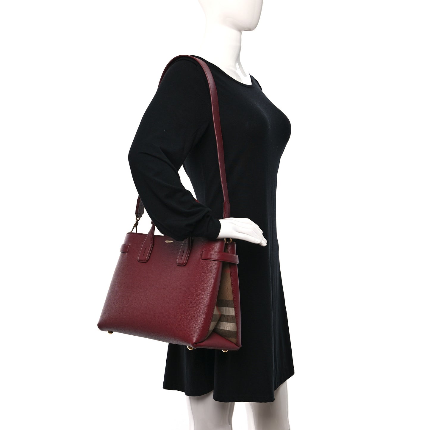 Grainy Calfskin House Check Medium Banner Tote Mahogany Red