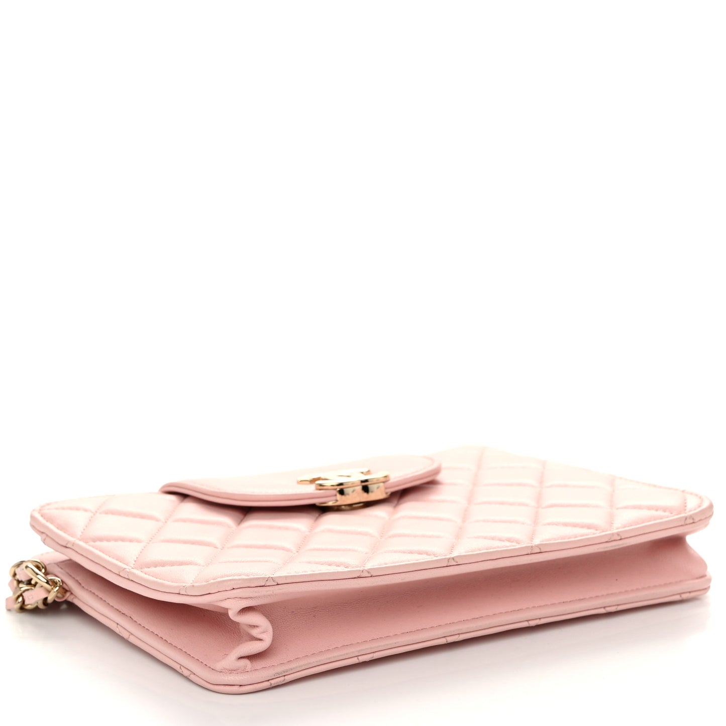Lambskin Quilted CC Pouch Wristlet Pink