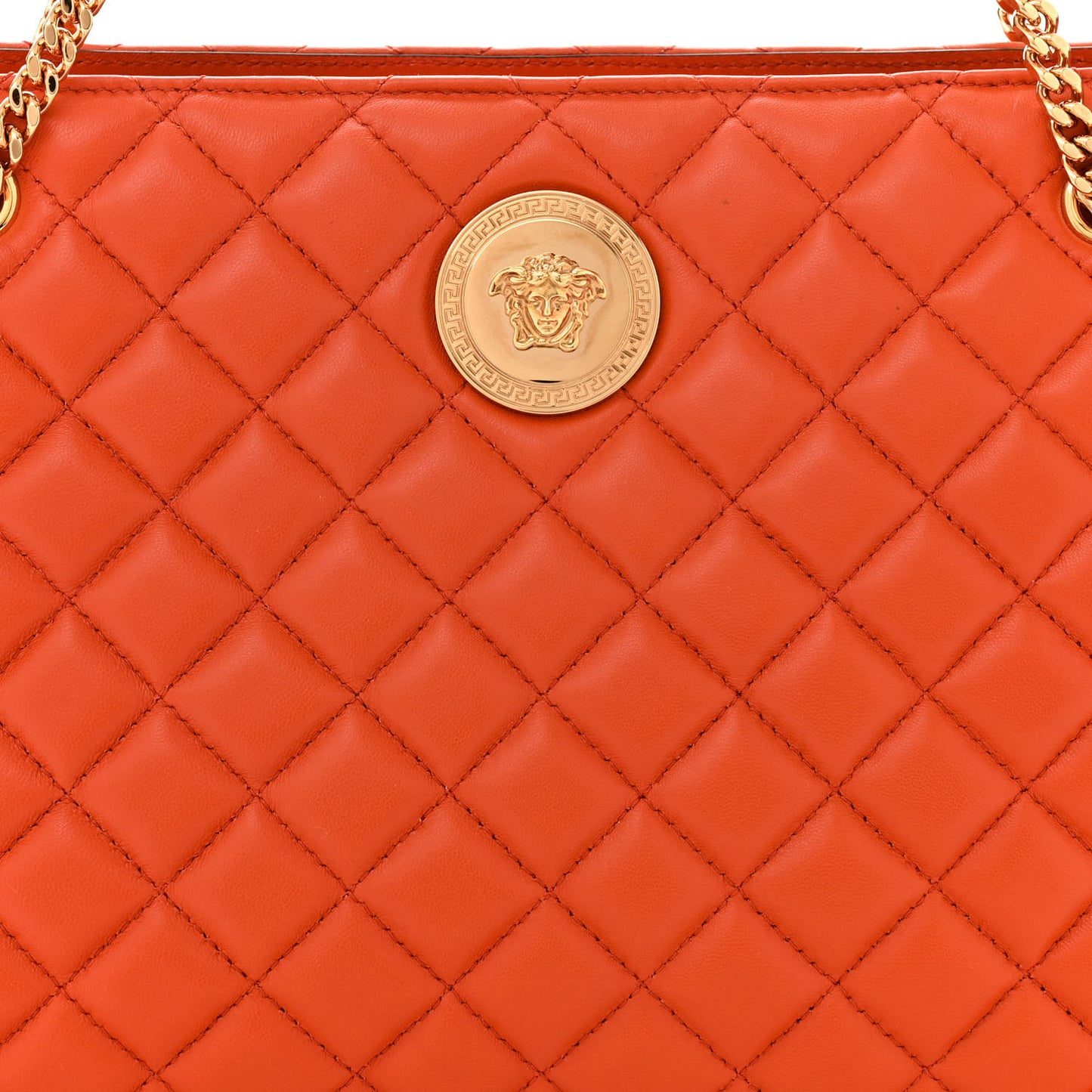 Nappa Quilted Medusa Chain Shoulder Bag Dark Orange