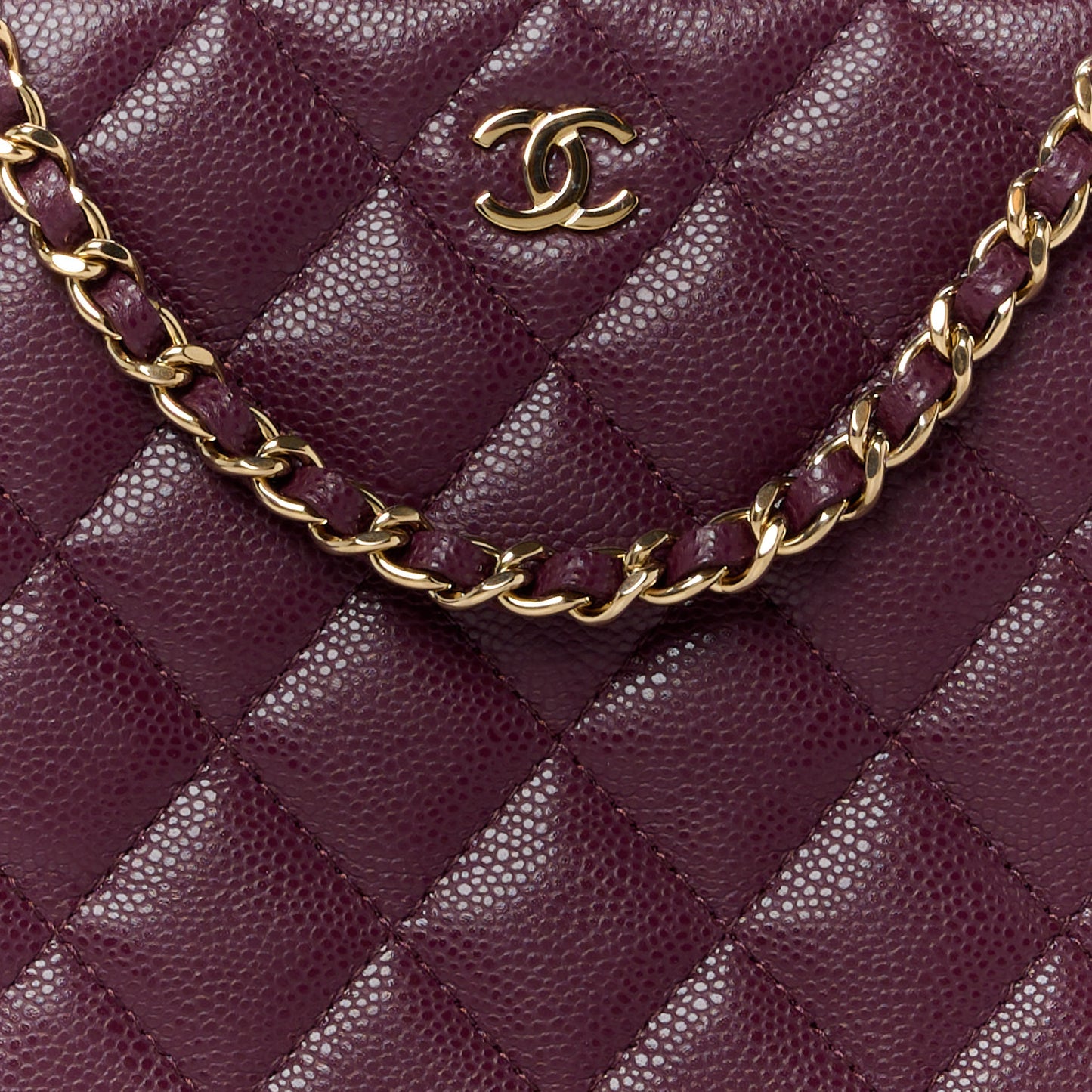 Caviar Quilted Classic Clutch With Chain Burgundy