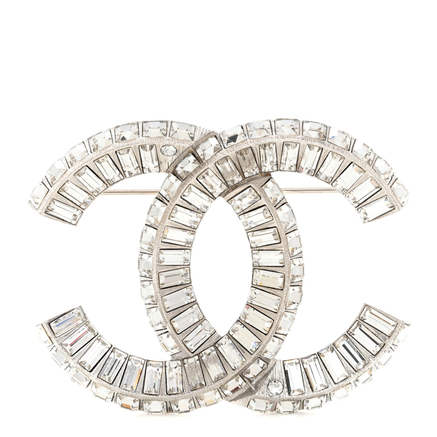 Baguette Crystal CC Brooch Silver