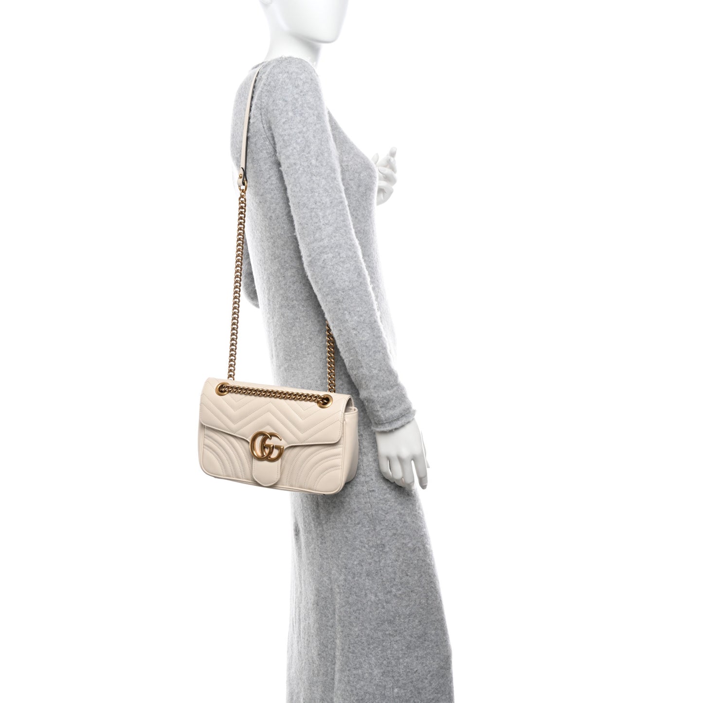 Calfskin Matelasse Small GG Marmont Shoulder Bag White