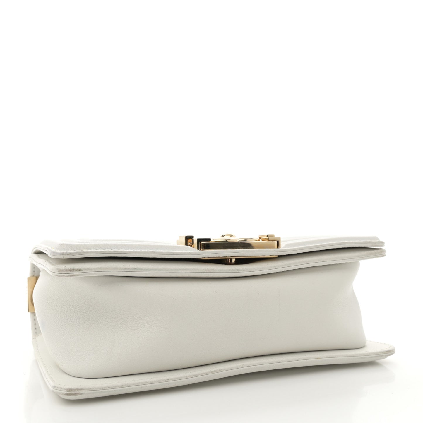 Lambskin Quilted Small Boy Flap White