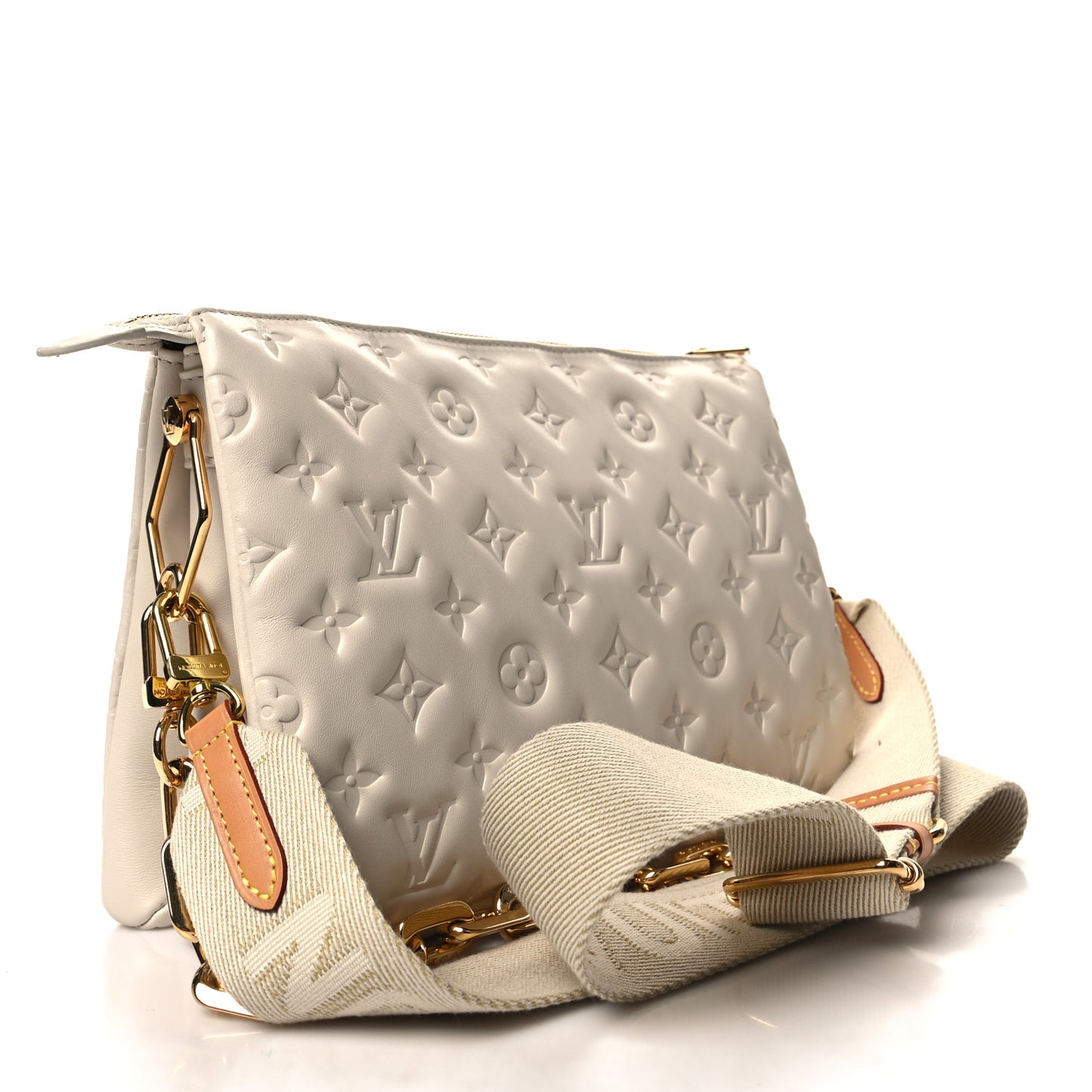 Lambskin Embossed Monogram Coussin PM Beige Cream