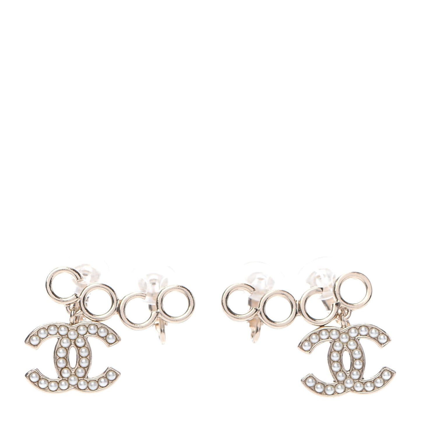 Metal Pearl CC Coco Climber Clip On Earrings Gold