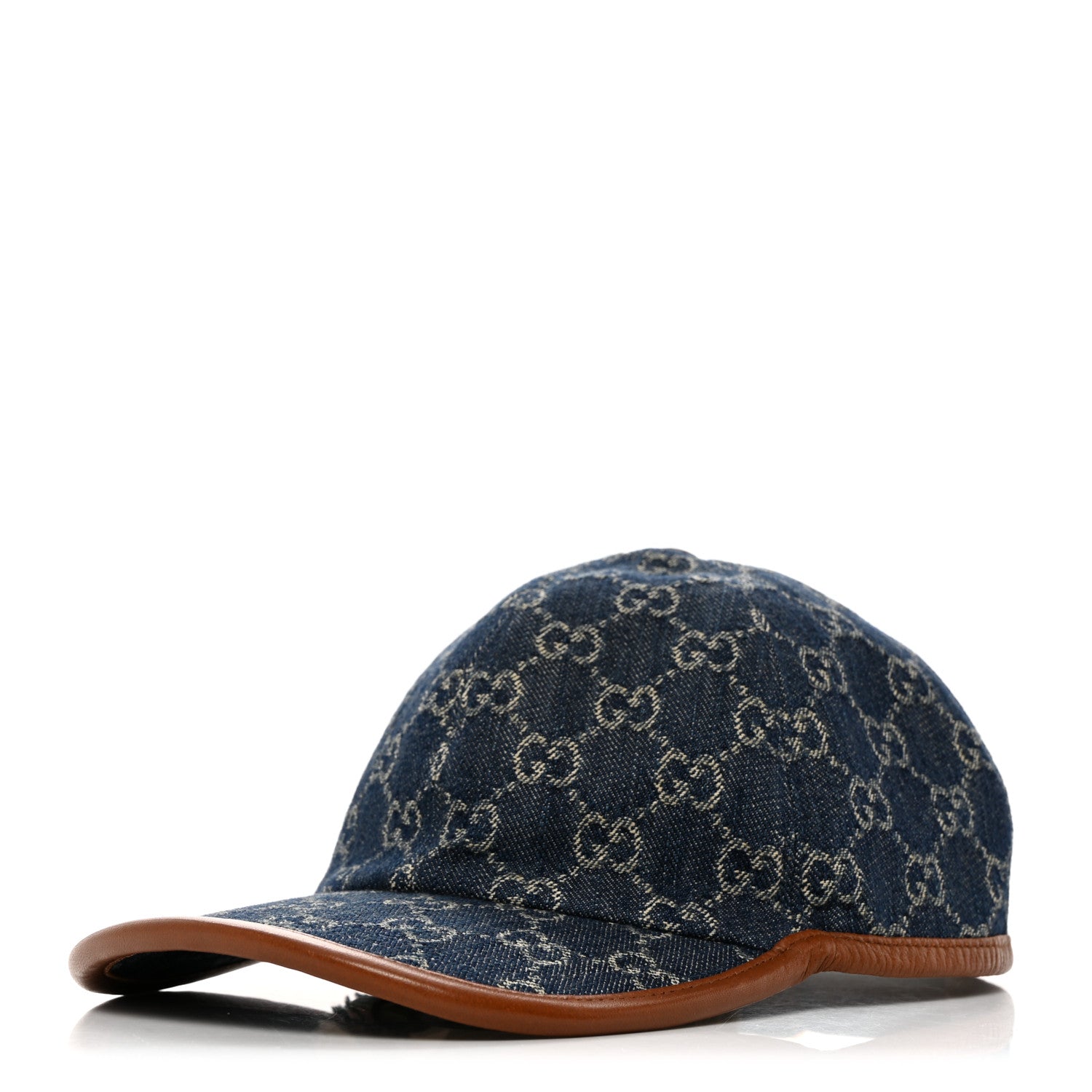 Gucci Washed Jacquard Denim Nappa GG Monogram Oscar Baseball Hat M Denim Cuir 1 of 9