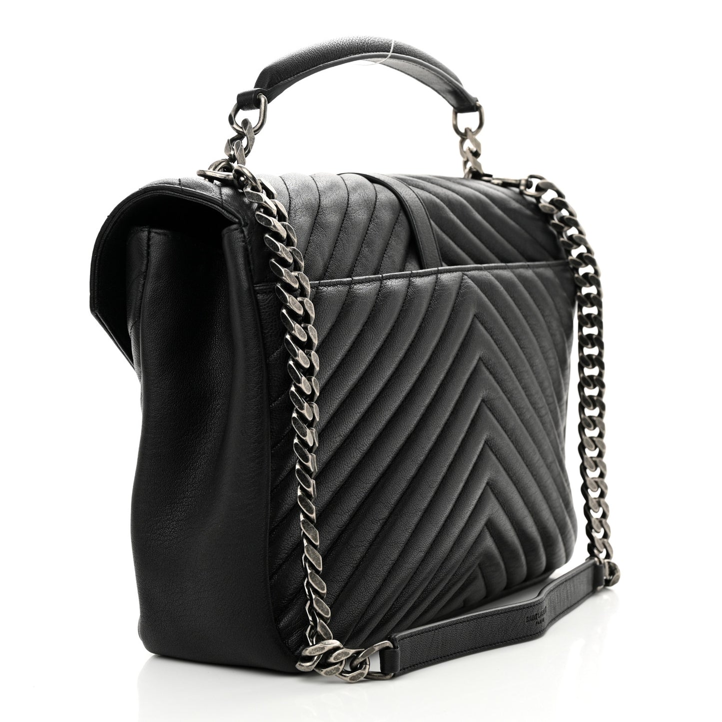 Sheepskin Matelasse Chevron Monogram Large College Satchel Black