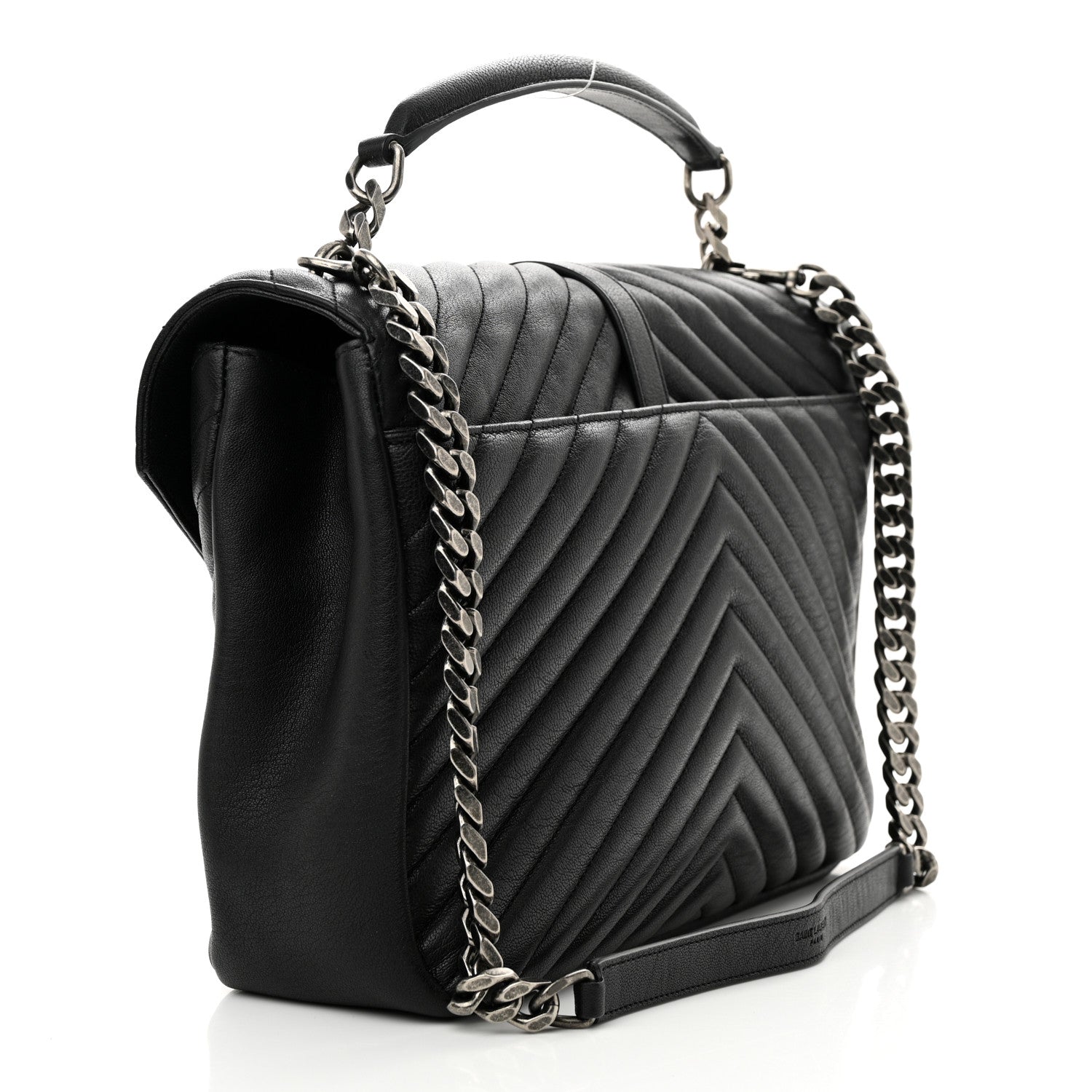 Saint Laurent Sheepskin Matelasse Chevron Monogram Large College Satchel Black 3 of 10
