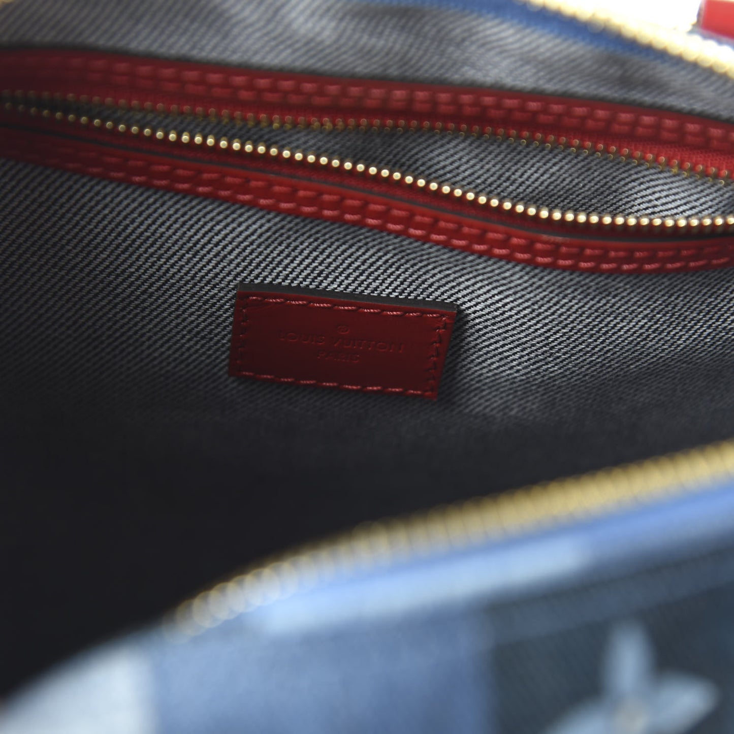 Denim Damier Monogram Patchwork Speedy Bandouliere 30 Blue Rouge