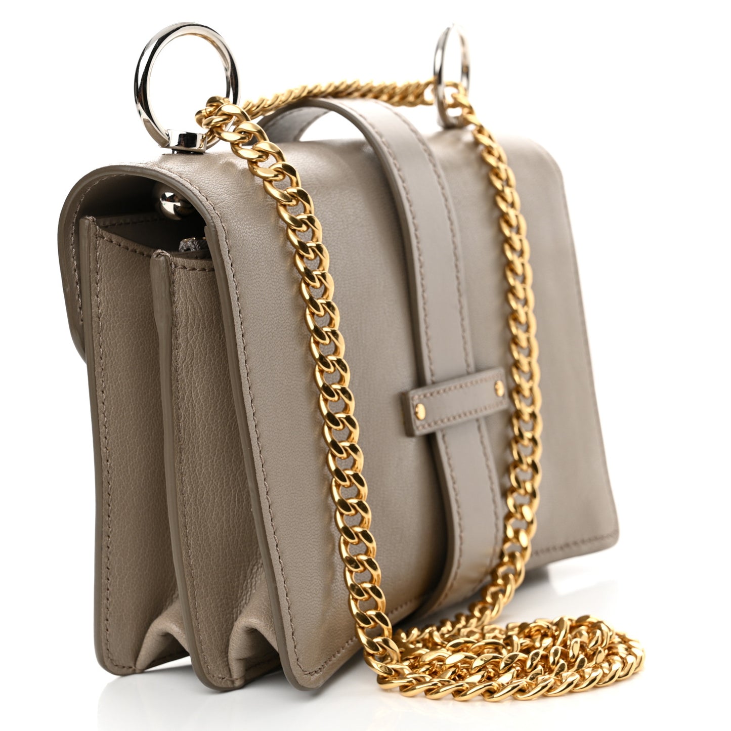 Shiny Goatskin Calfskin Mini Aby Chain Shoulder Bag Motty Grey