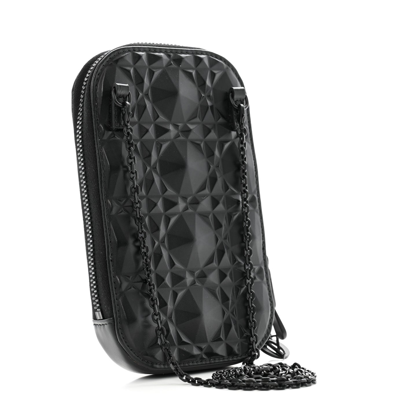 Calfskin Cannage Diamond Cannage Phone Holder Black