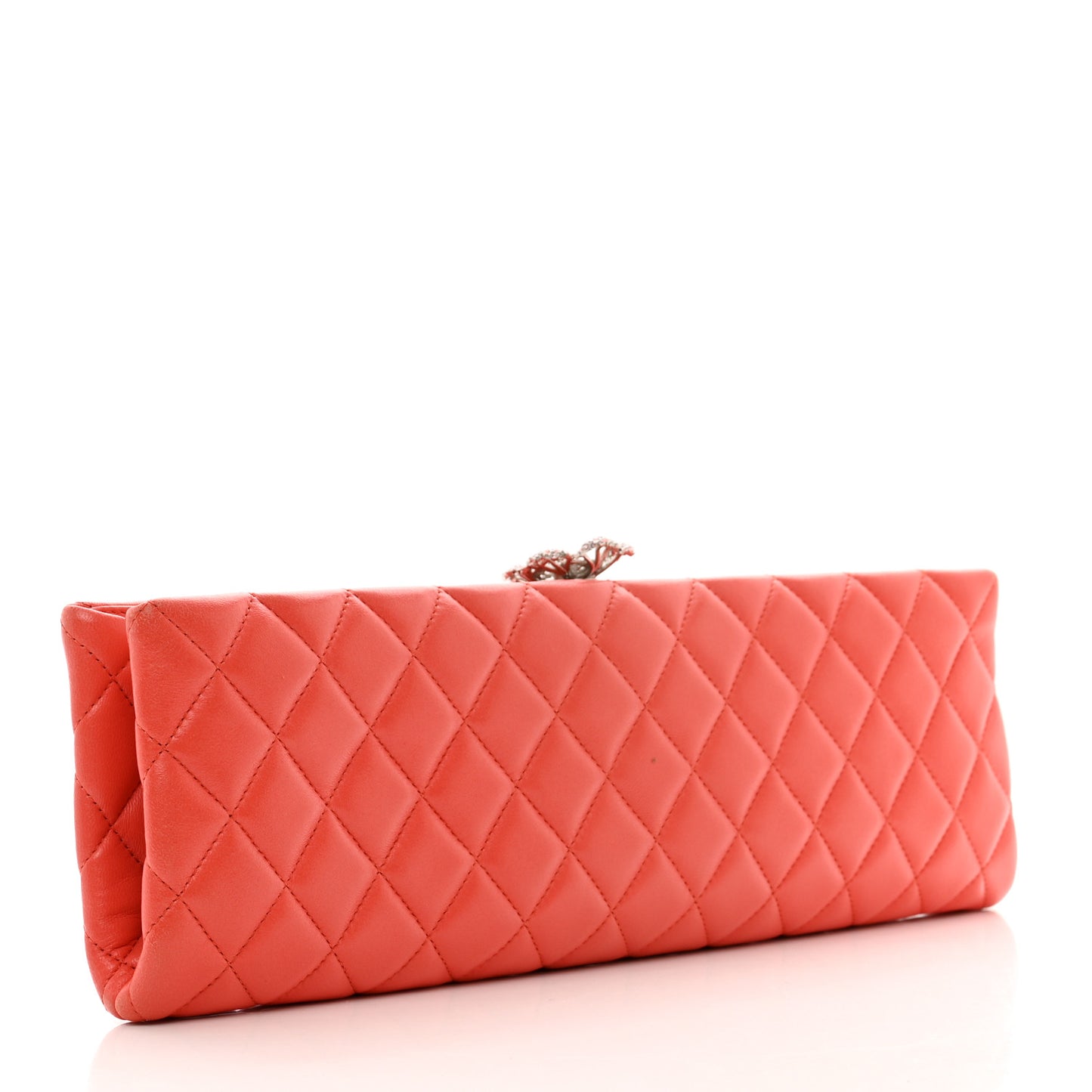 Lambskin Crystal Quilted Long Clutch Orange