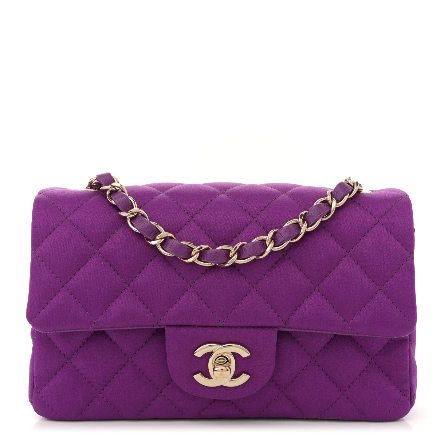 Satin Quilted Mini Rectangular Flap Purple