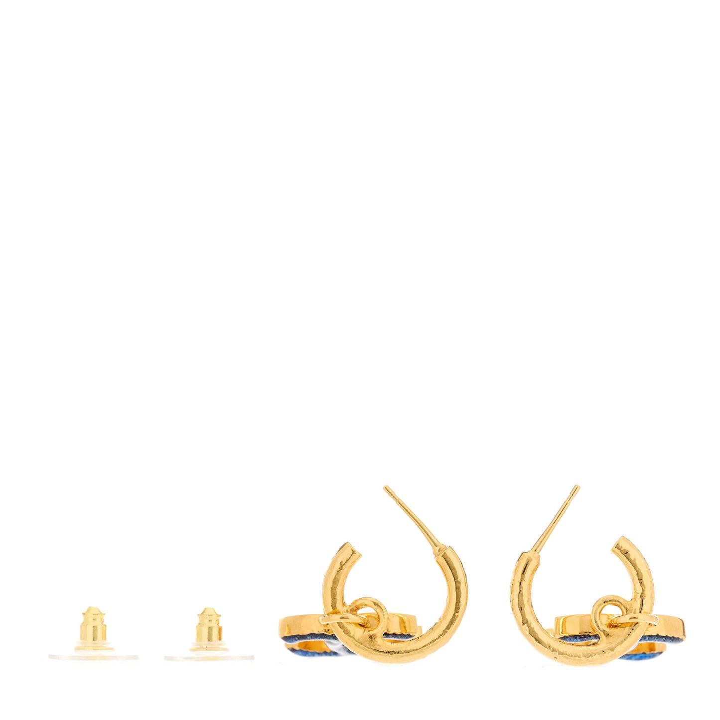 Metal Enamel CC Hoop Earrings Gold Denim Blue