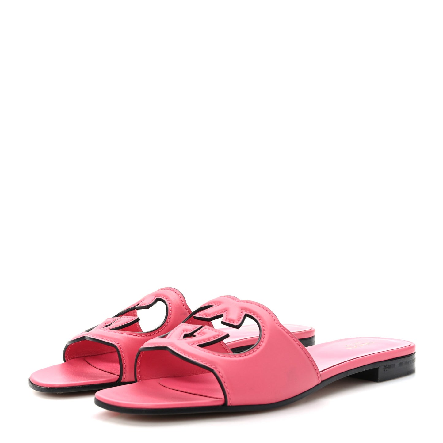 Cosmos Softy Calfskin Interlocking G Cut Out Slide Sandals 38.5 Rhodamine Pink
