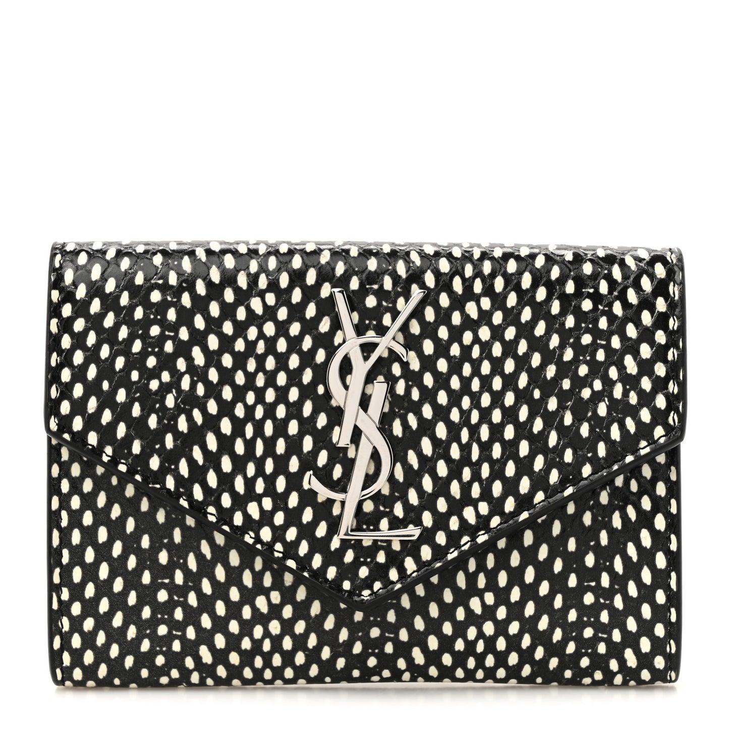 Calfskin Lambskin Snakeskin Embossed Small Monogram Envelope Wallet Black White