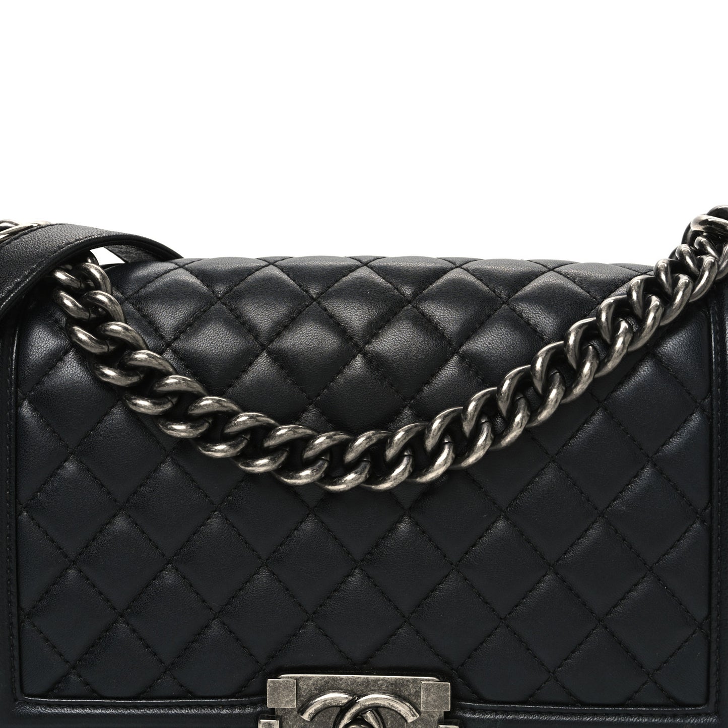 Lambskin Quilted Medium Boy Flap Black