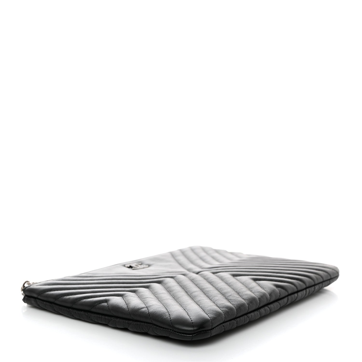 Chanel Calfskin Chevron Quilted Tassel Medium Cosmetic Case Black 4 of 7