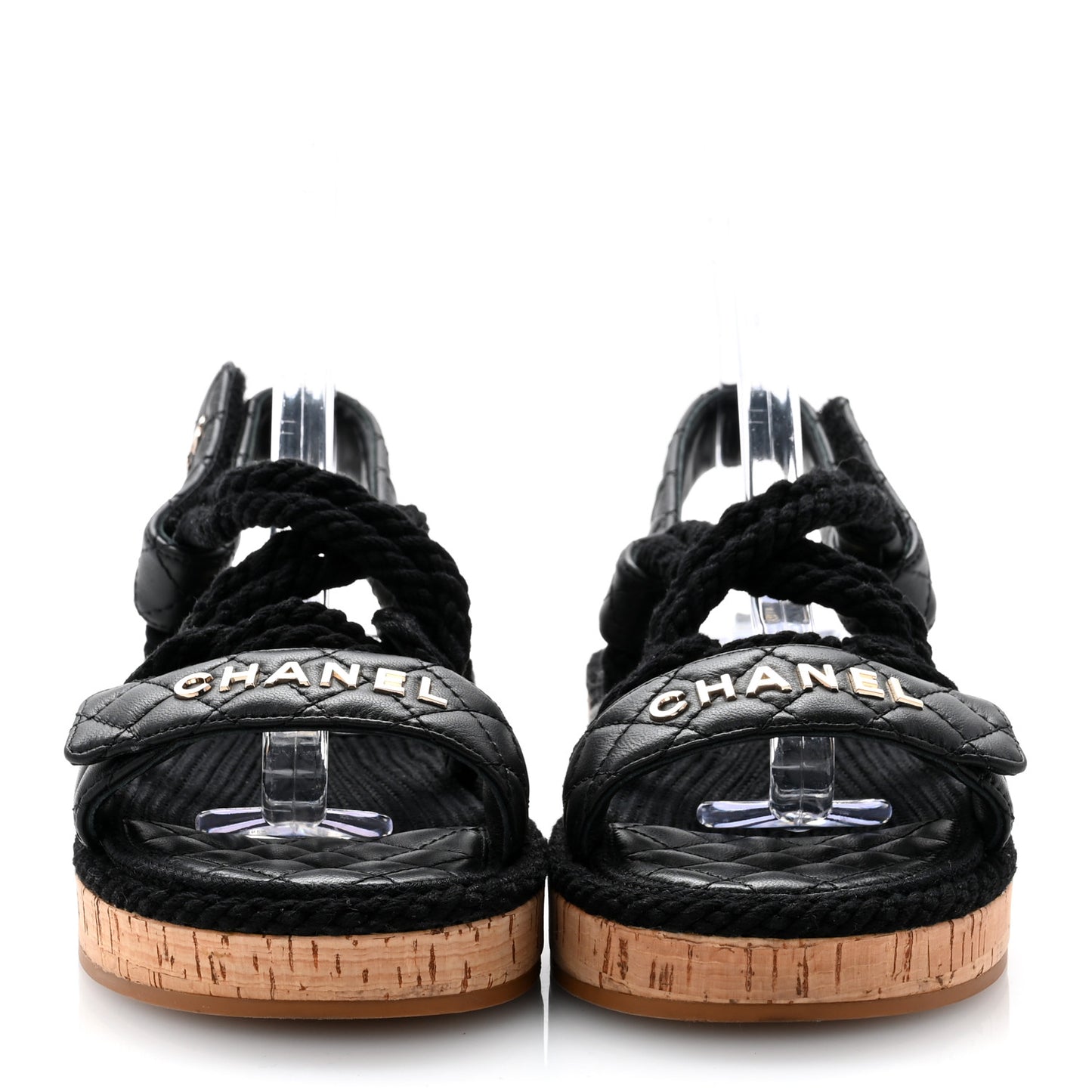 Cord Lambskin Quilted Logo Sandals 38 Black