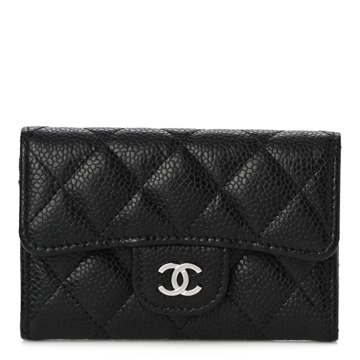 Caviar Quilted Flap Card Holder Wallet Black