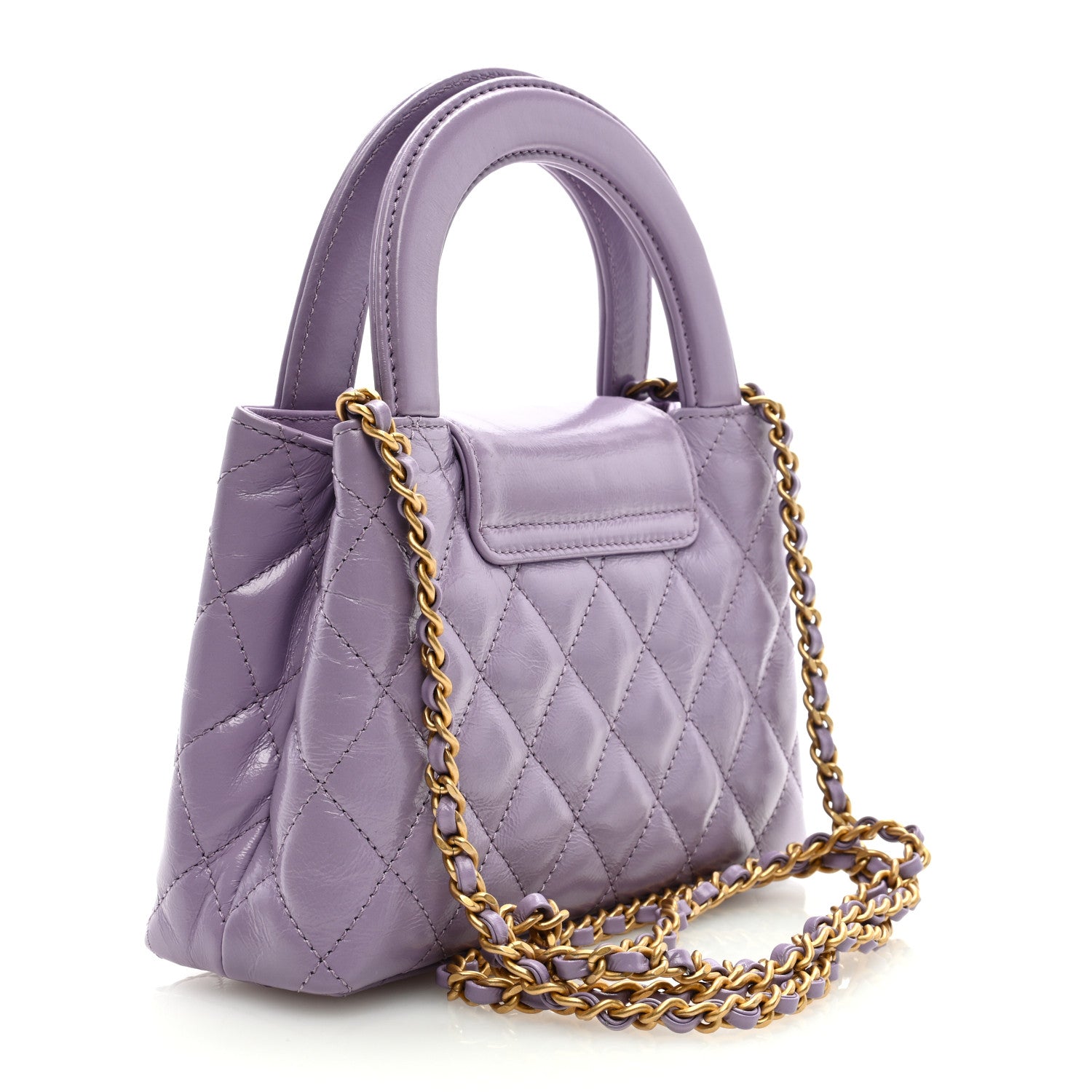 Chanel Shiny Aged Calfskin Quilted Nano Kelly Shopper Lilac 2 of 9