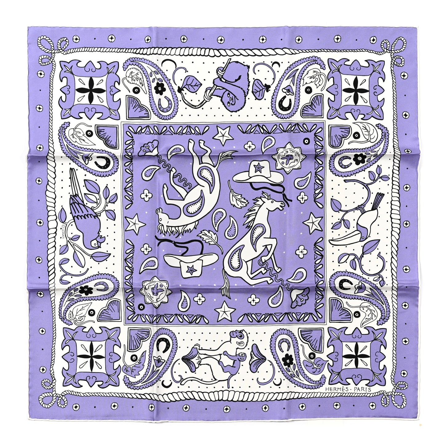 Silk Animaux Bandana Shawl 140 Mauve Black White
