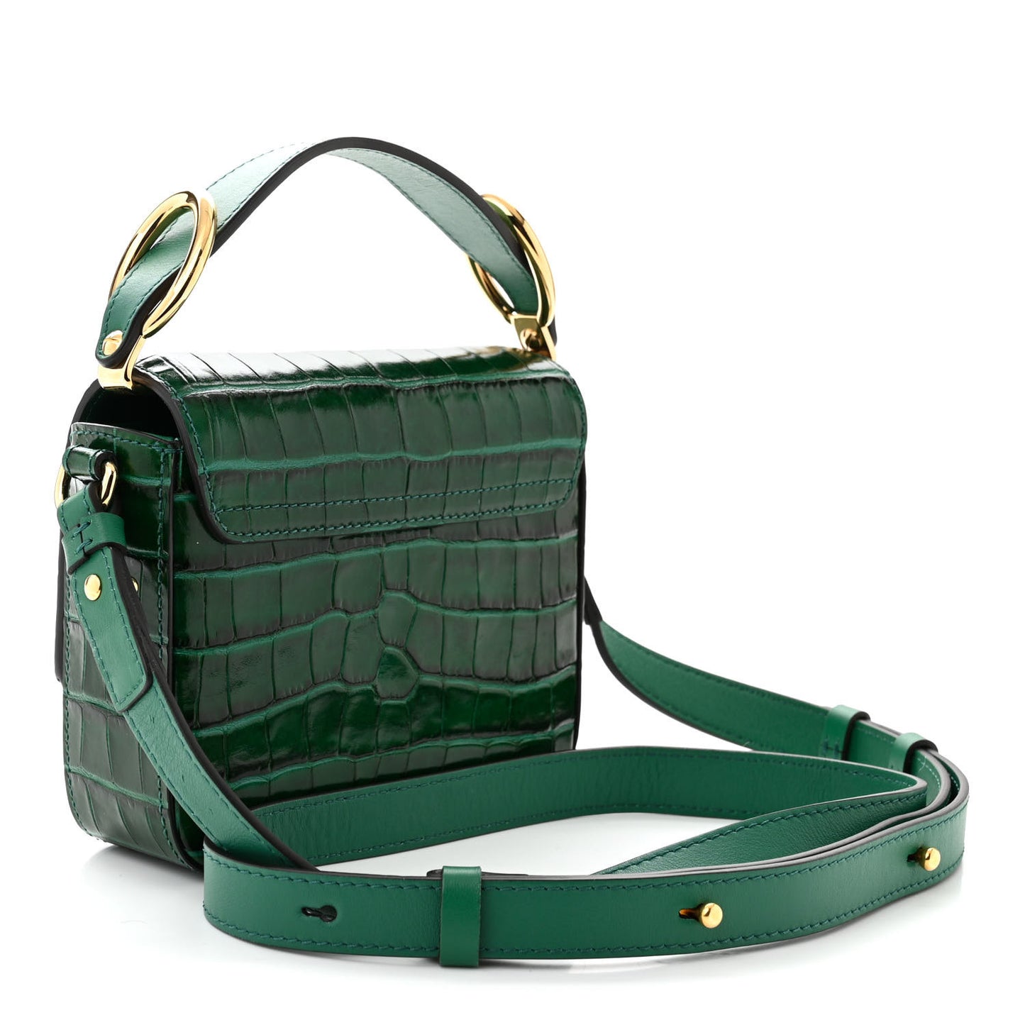 Calfskin Crocodile Embossed Mini C Double Carry Woodsy Green