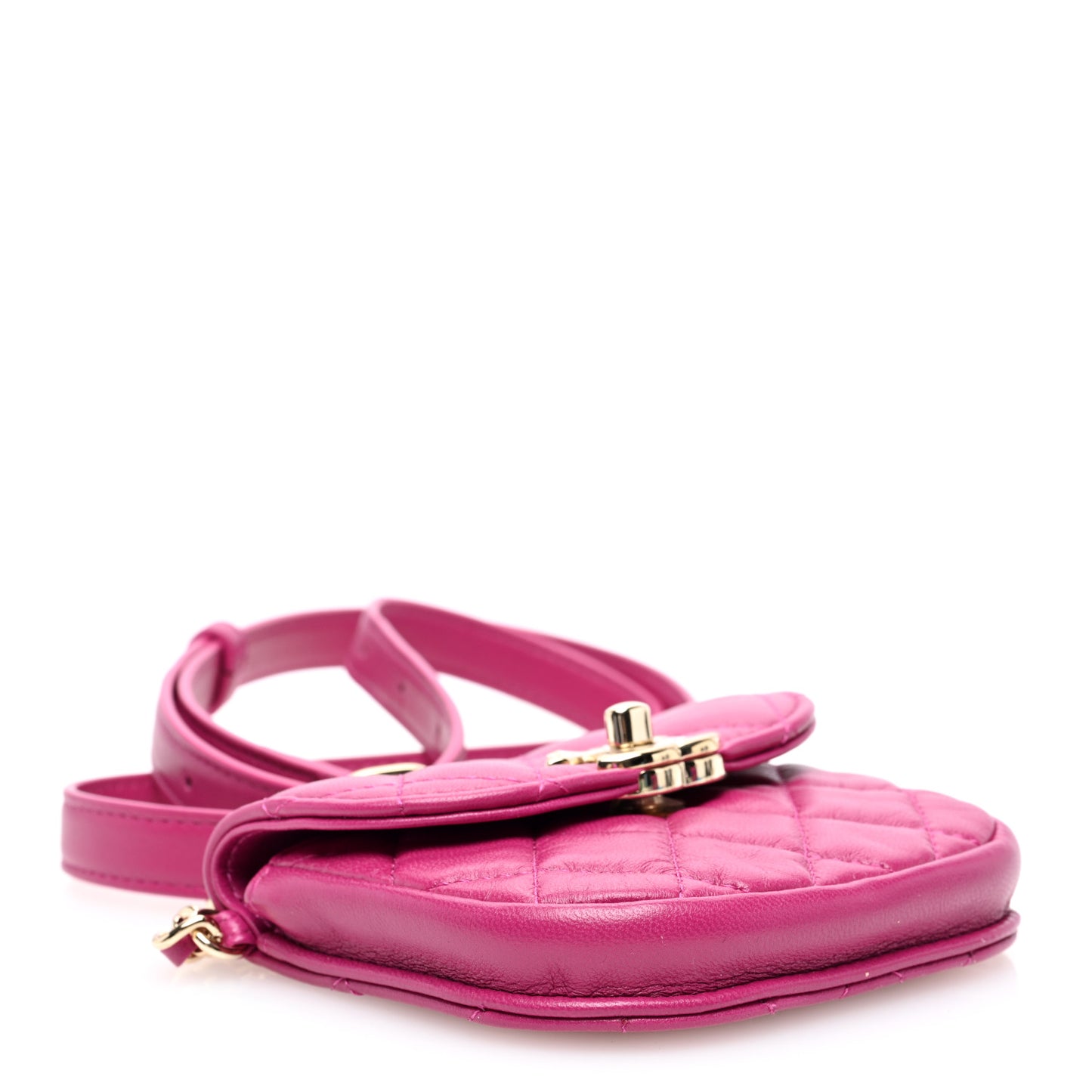 Tweed Lambskin Quilted Waist Bag With Coin Purse Fuchsia
