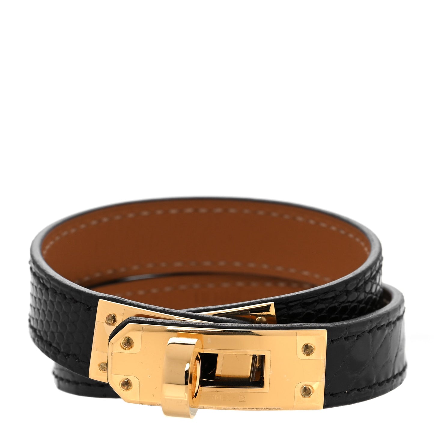 Shiny Alligator Lizard Kelly Double Tour Bracelet T2 Black