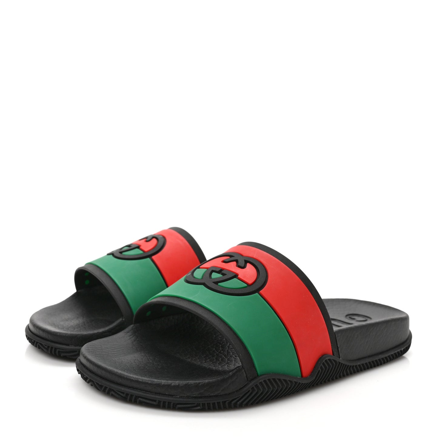 Rubber Web Womens Interlocking G Slide Sandals 37 Black Green Red
