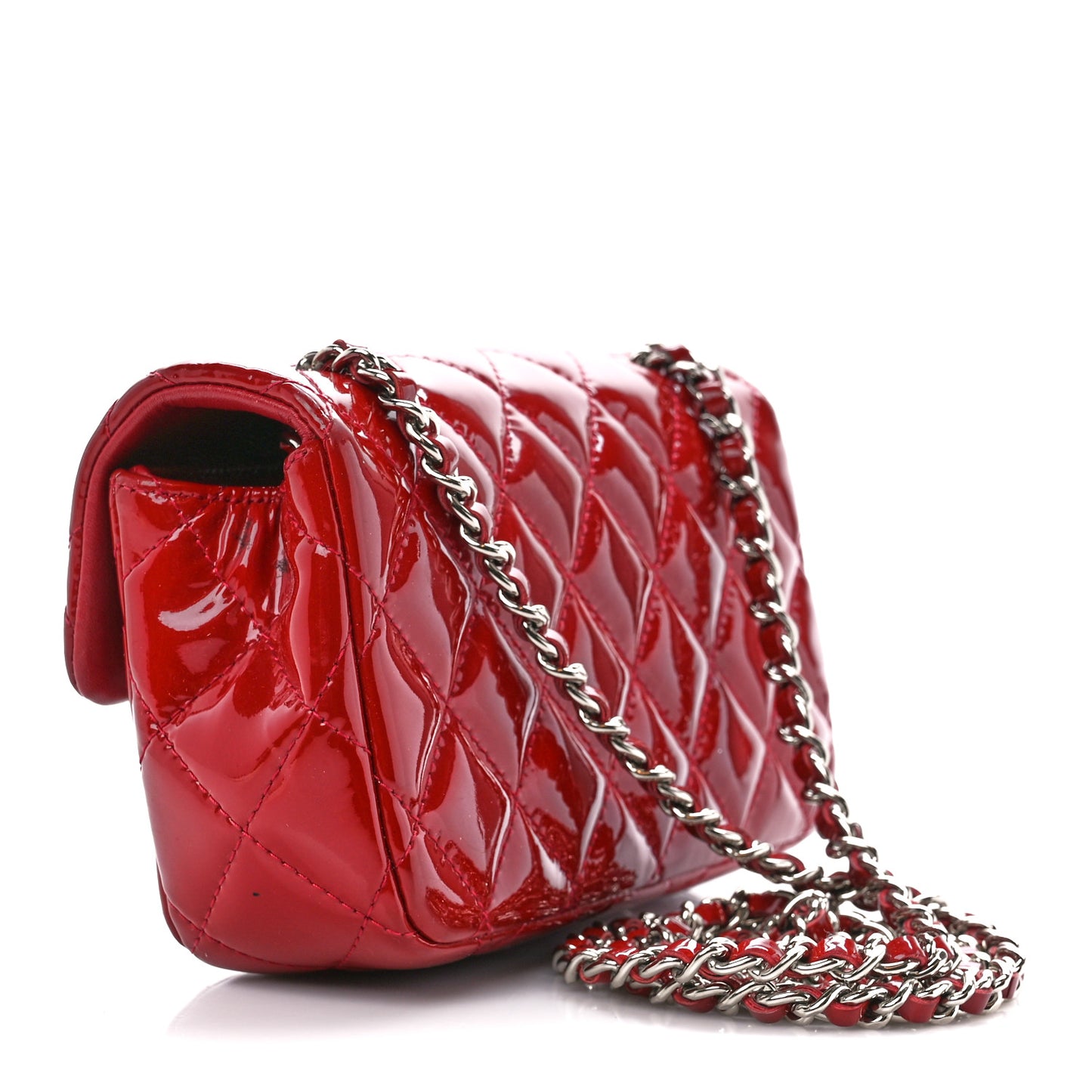 Patent Calfskin Quilted Extra Mini Rectangular Flap Red