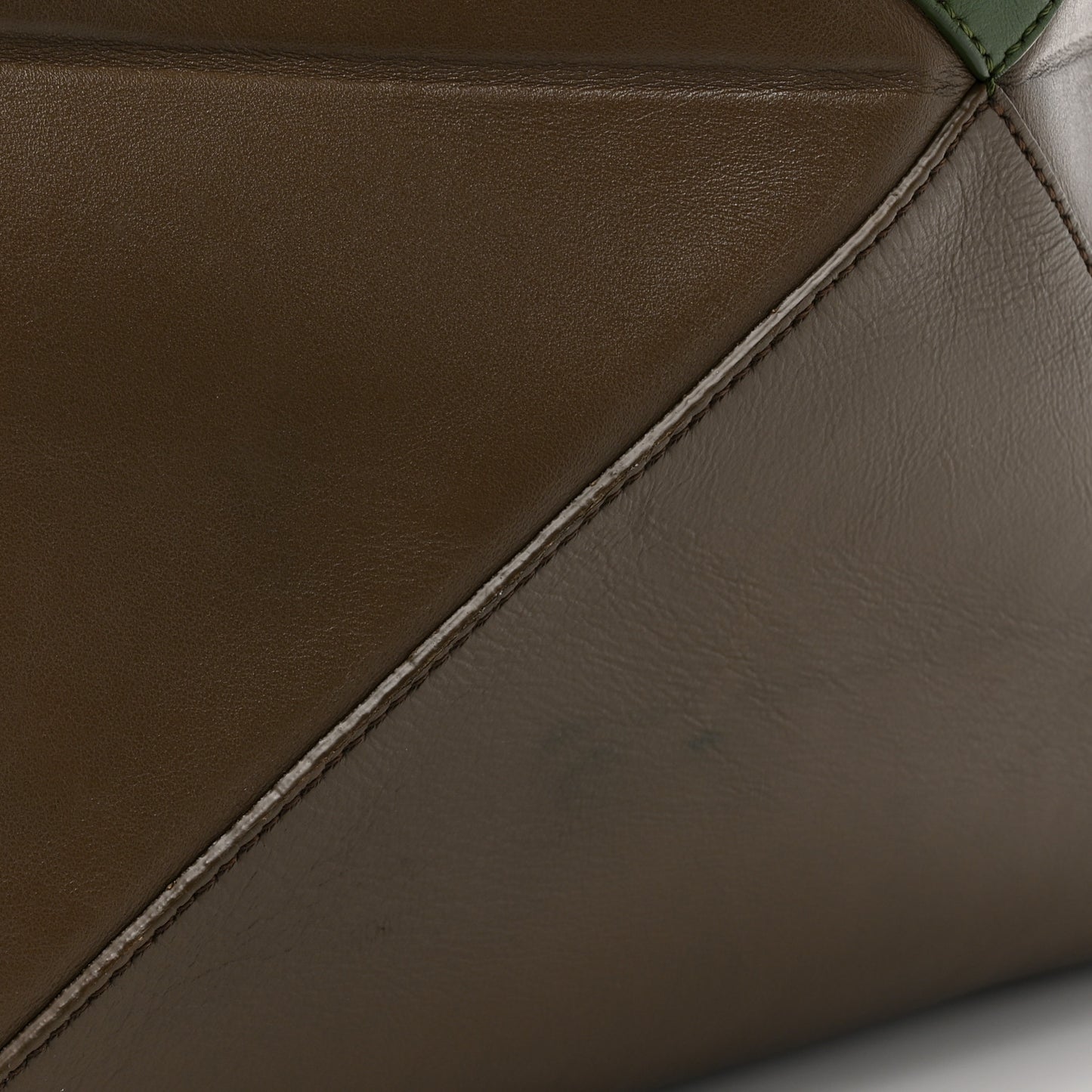 Shiny Calfskin Large Puzzle Fold Tote Umber Hunter Green