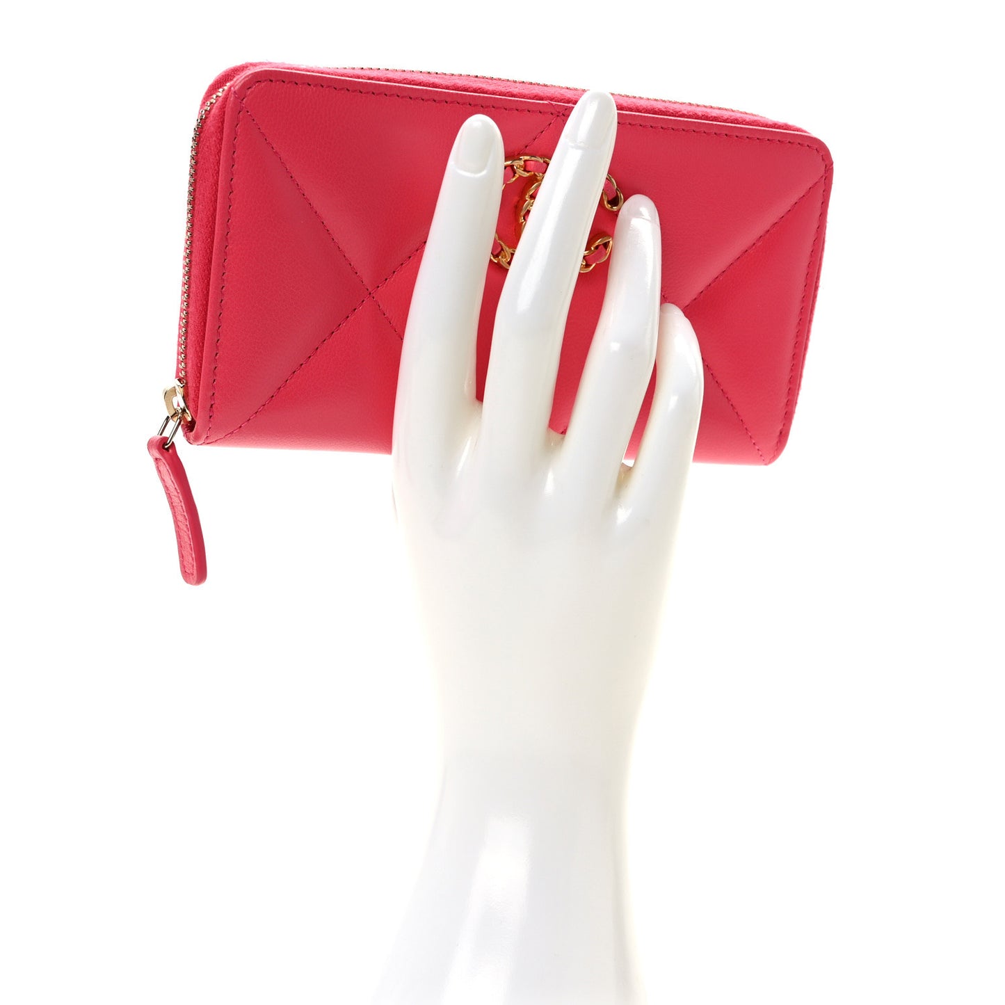 Goatskin Quilted Medium Chanel 19 Zipped Wallet Dark Pink