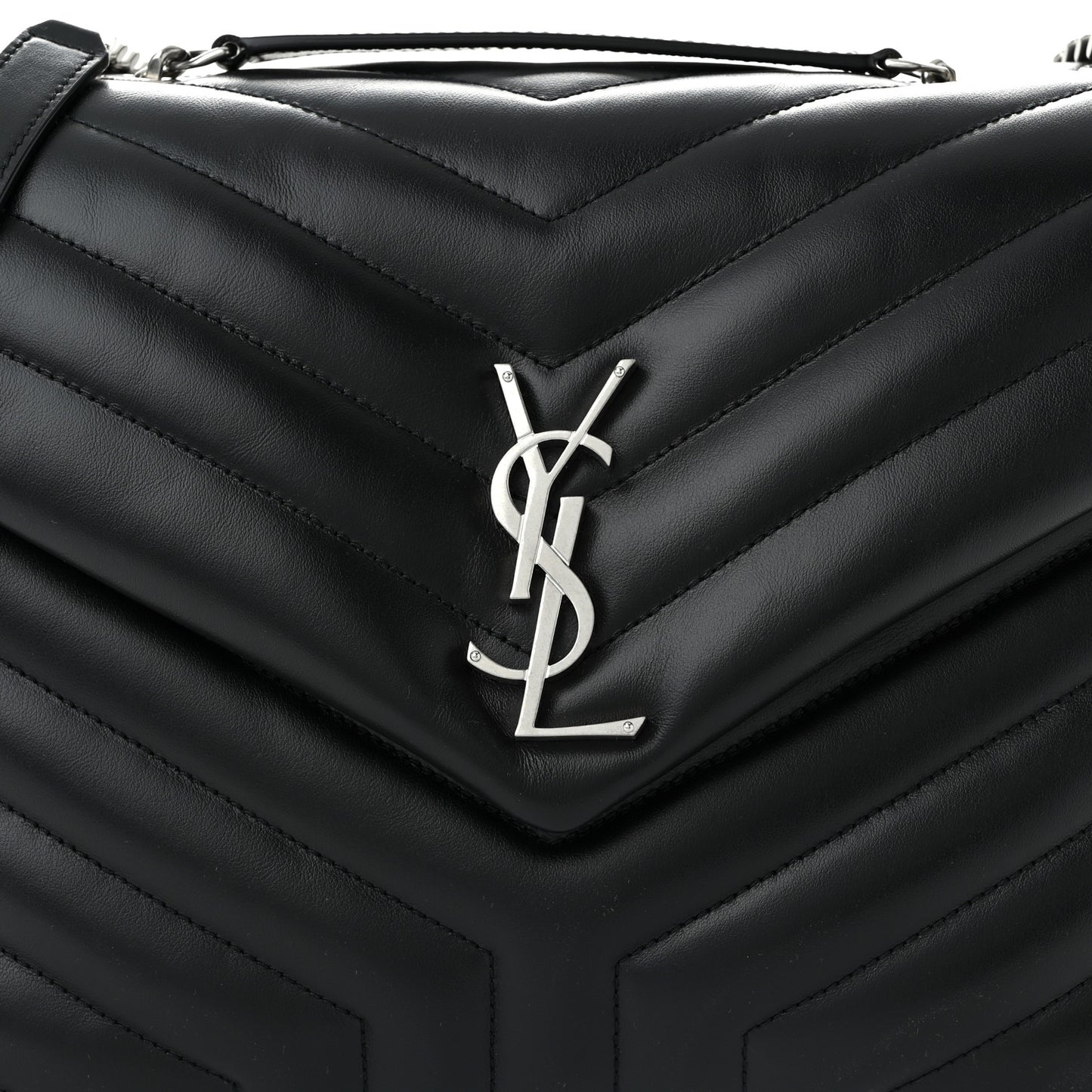 Calfskin Y Quilted Monogram Medium Loulou Chain Satchel Black