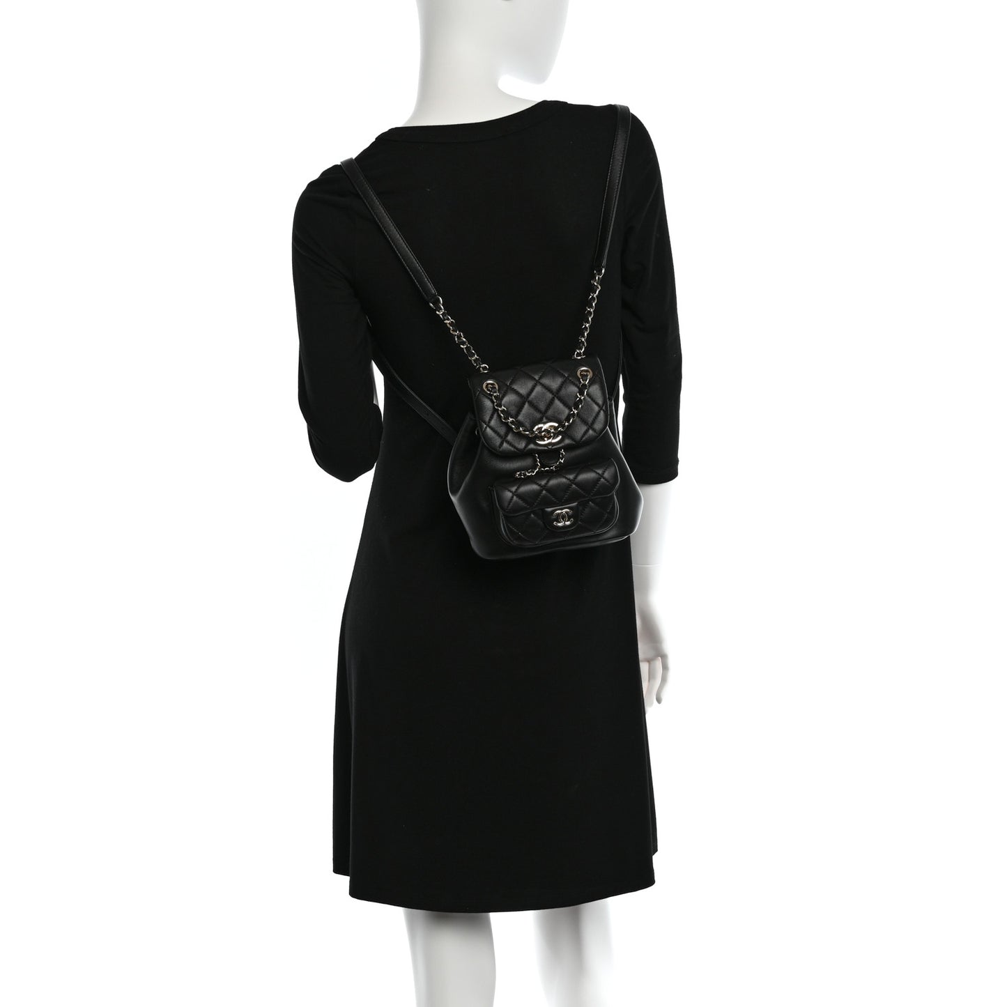 Lambskin Quilted Small Duma Drawstring Backpack Black