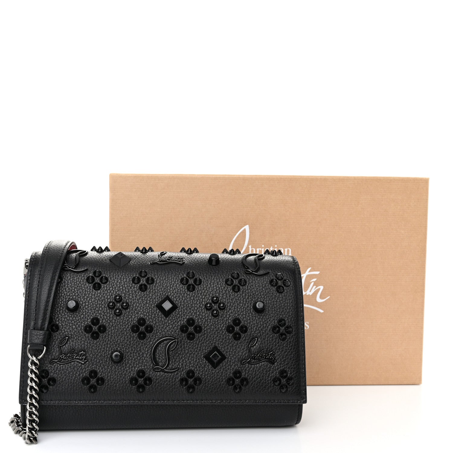 Christian Louboutin Calfskin Spikes Loubinthesky Paloma Clutch Black 11 of 11