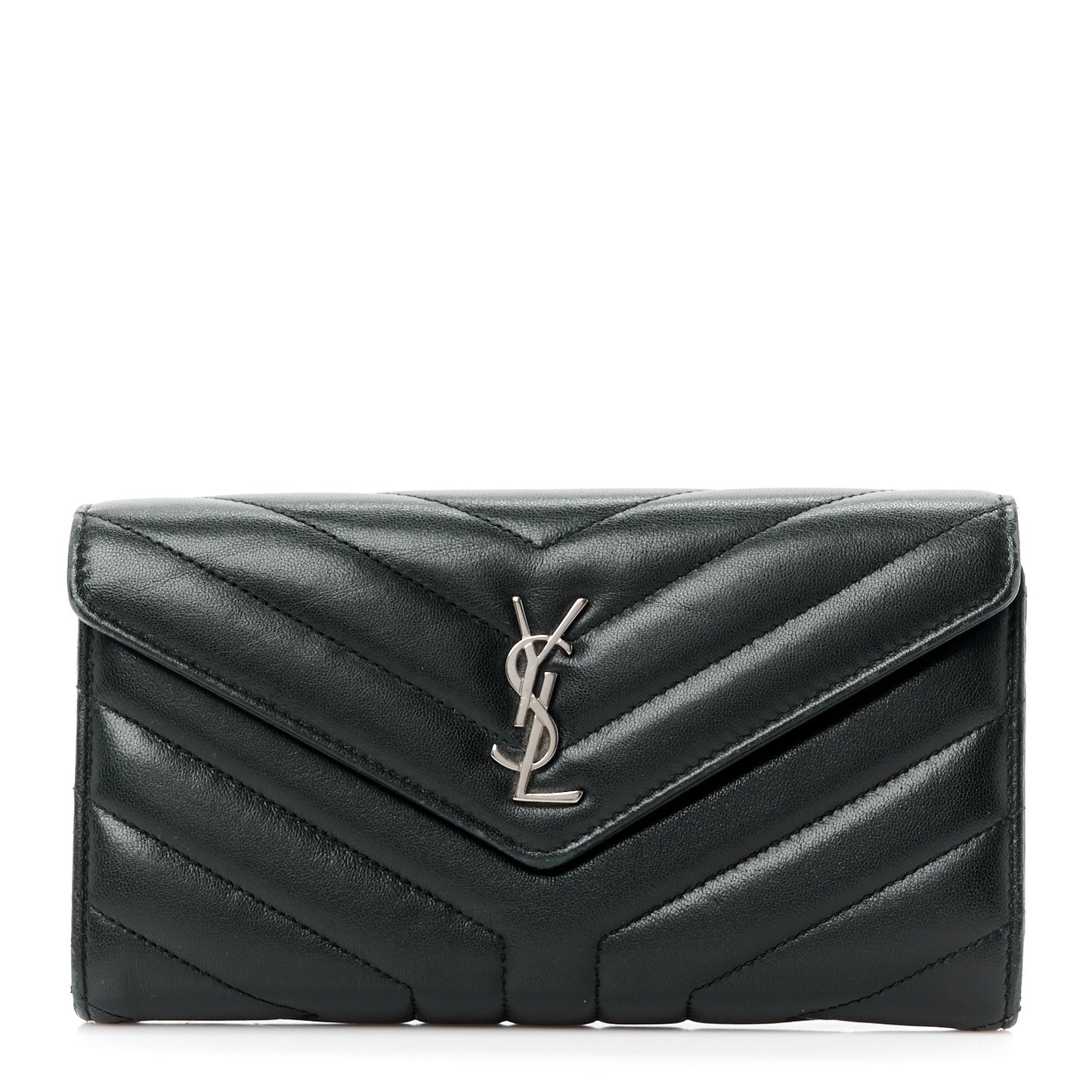 SAINT LAURENT Lambskin Y Quilted Monogram Large Loulou Flap Wallet Black