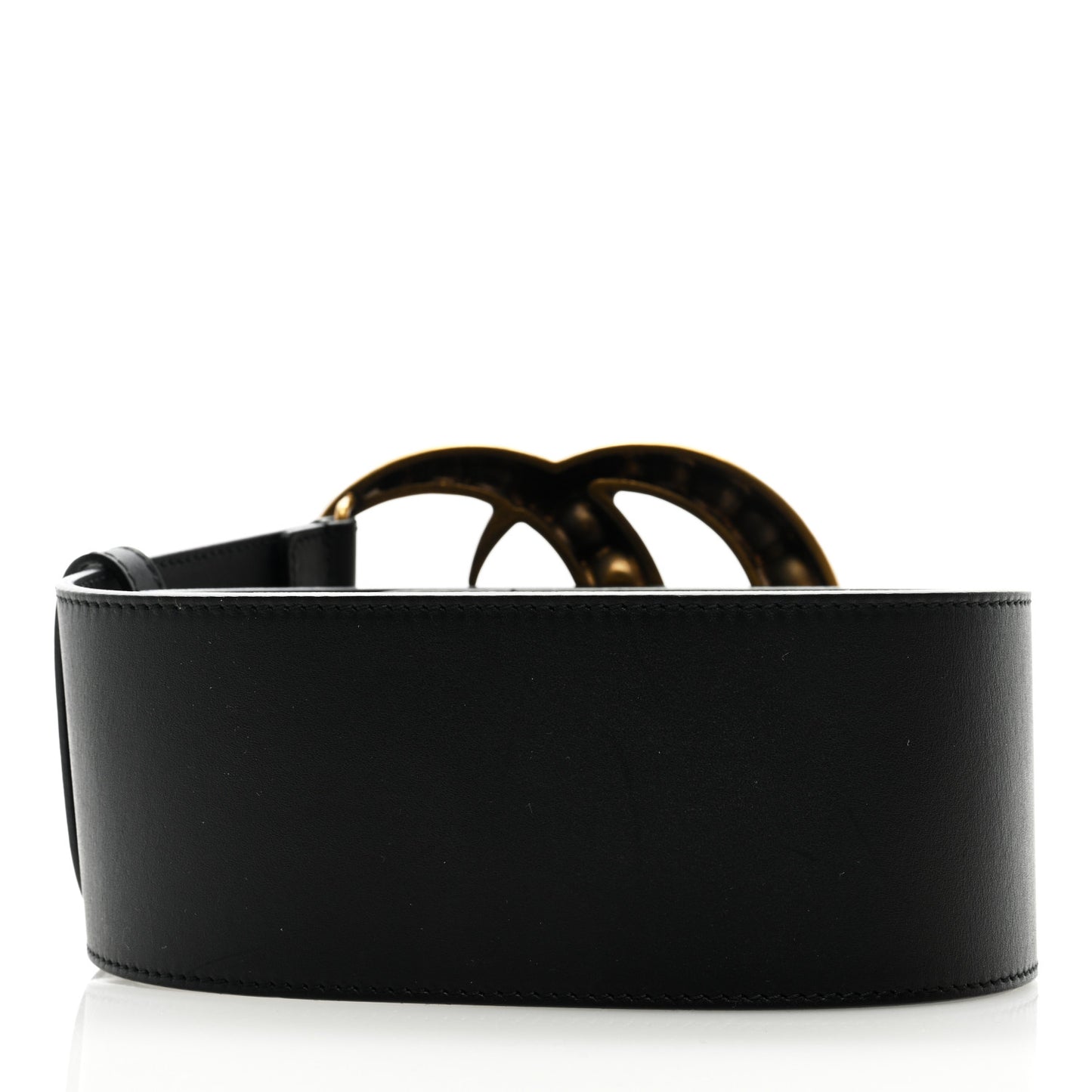 Moon Calfskin Pearl Double G 70mm Belt 90 36 Black Cream