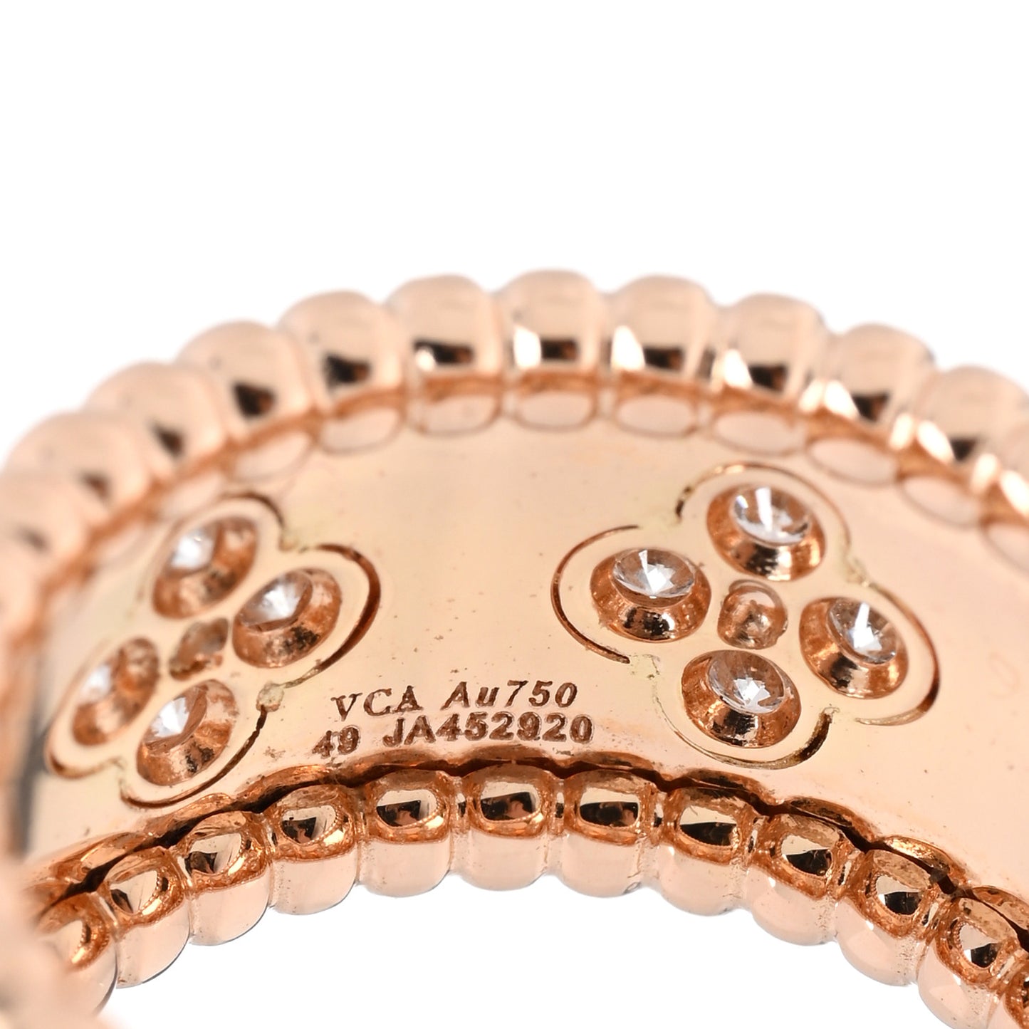 18K Rose Gold Diamond Medium Perlee Clovers Ring 49 5