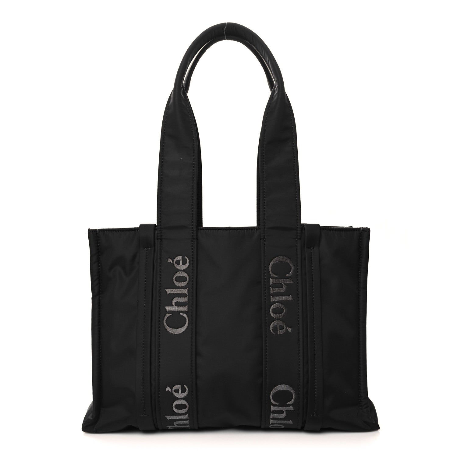 Chloe Recycled Polyester Medium Woody Ribbon Tote Black 1 of 10