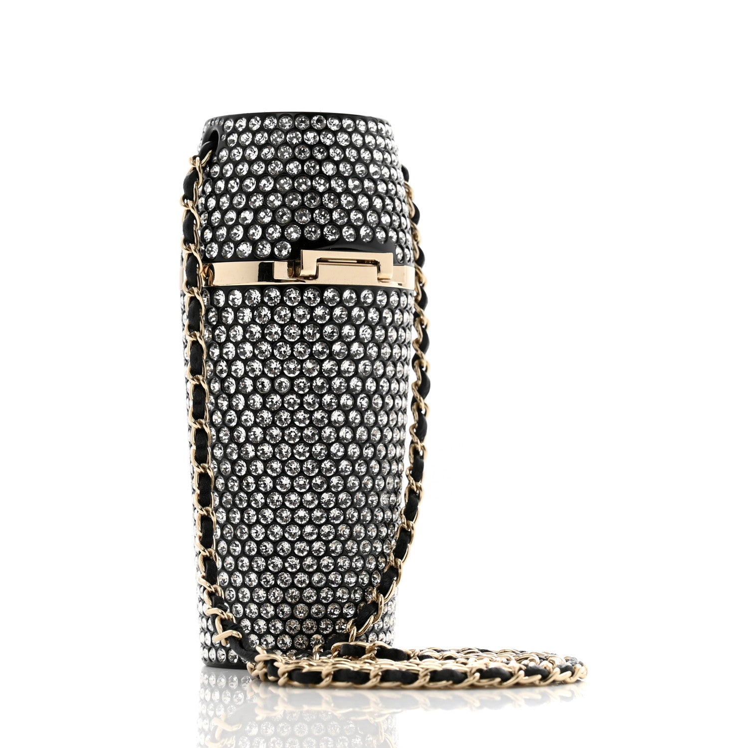 Chanel Metal Resin Lambskin Crystal Lipstick Case Long Necklace On Chain Silver Black Gold 3 of 11