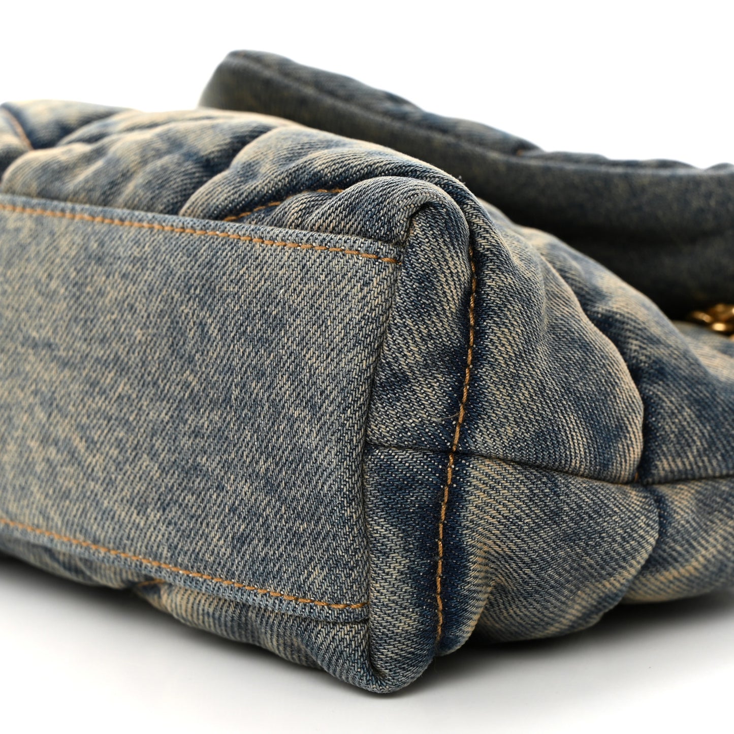Denim Quilted Toy Loulou Puffer Monogram Chain Satchel Blue Cinnamon